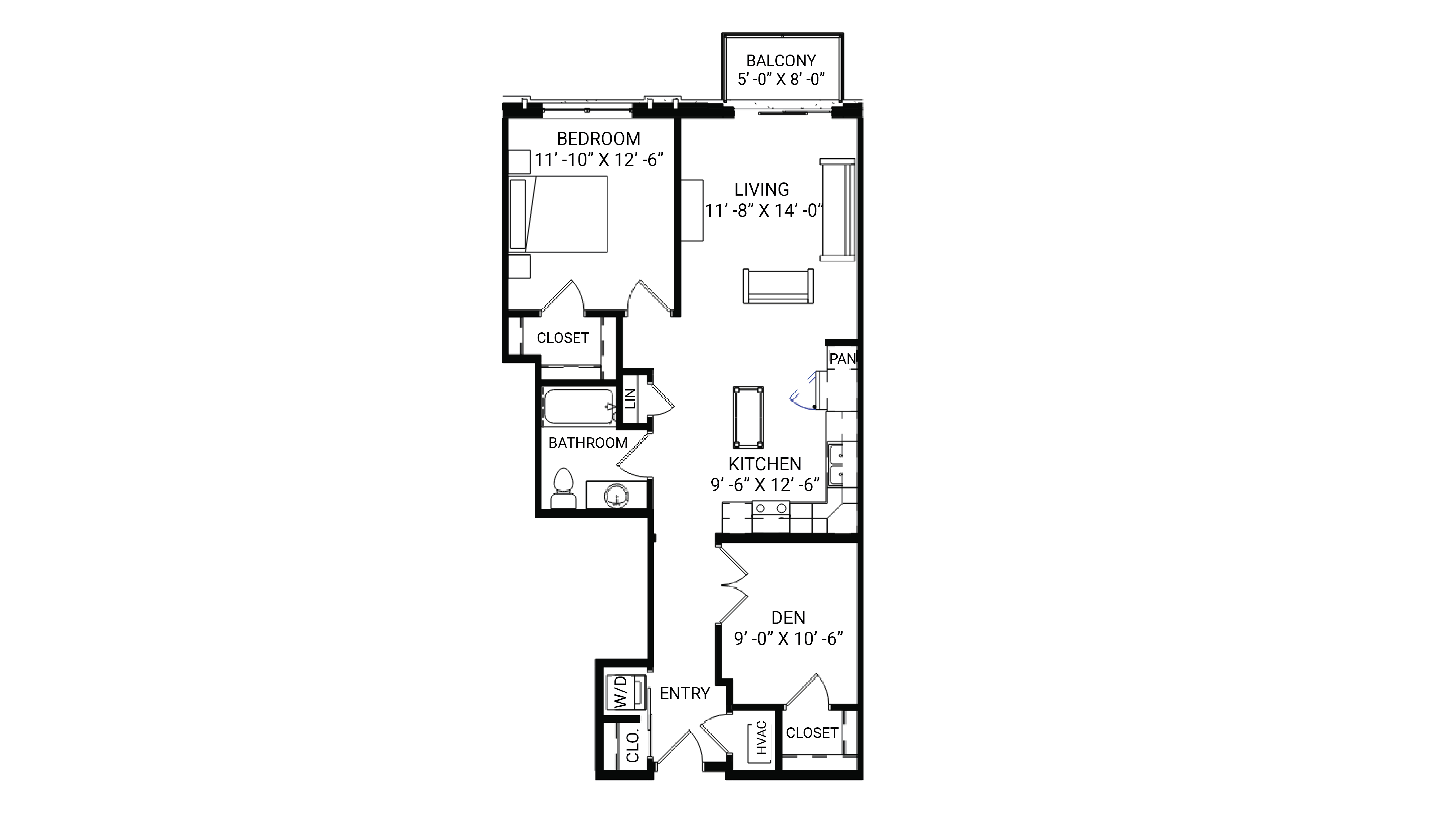 ULI The Irwin N514 - 1 Bed Den, 1 Bath Floor Plan
