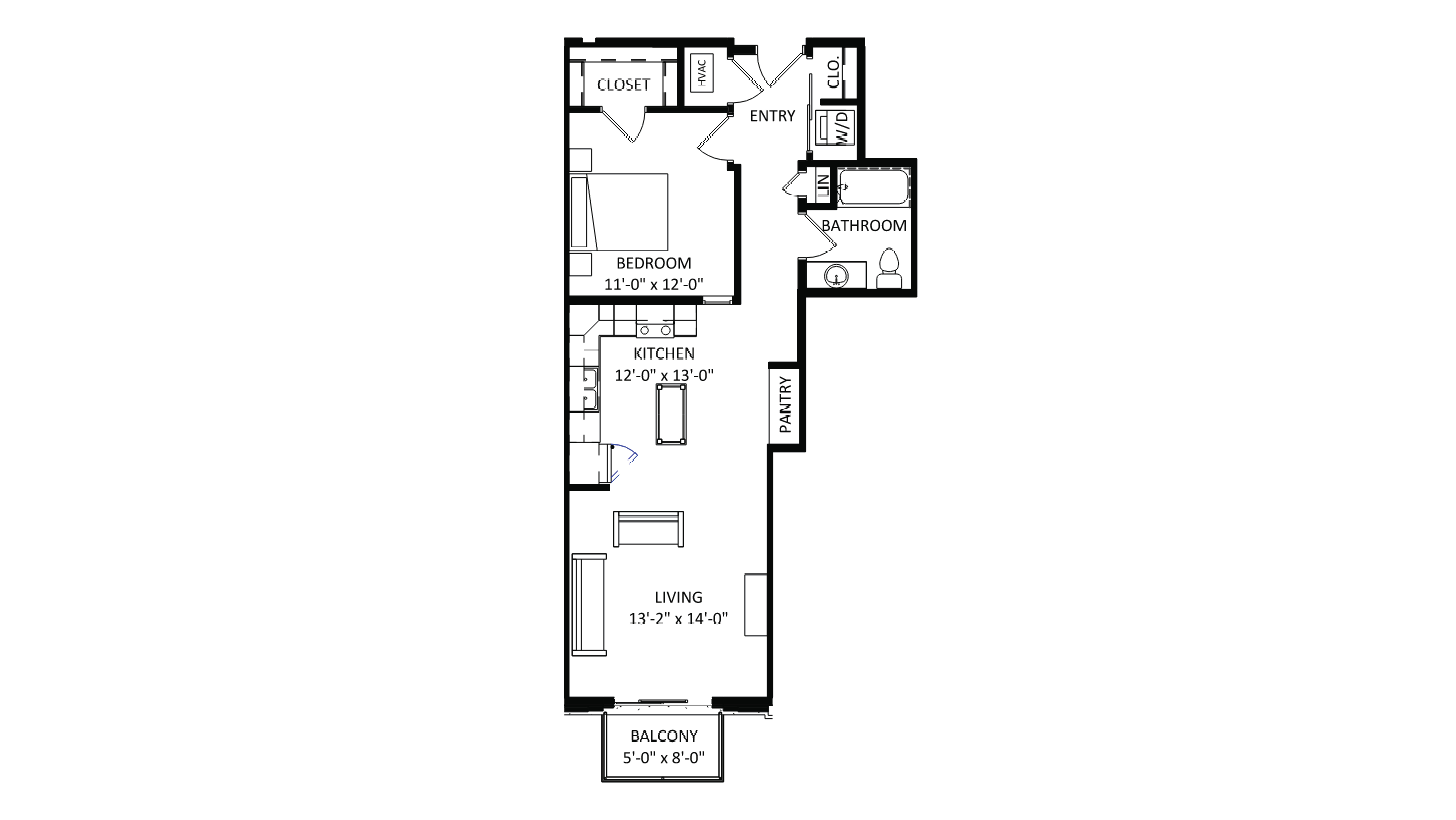 ULI The Irwin N517 - 1 Bed, 1 Bath Floor Plan