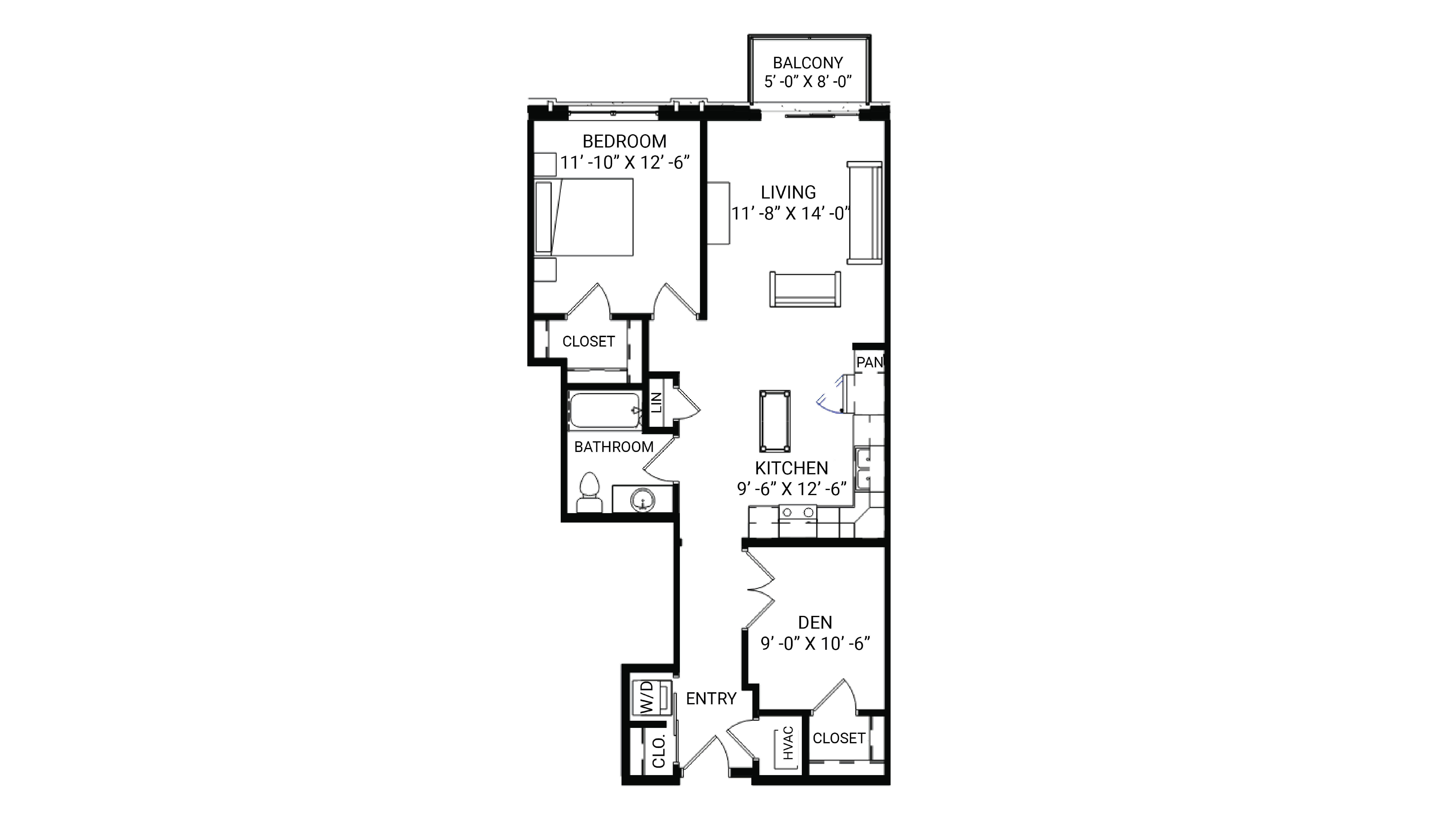ULI The Irwin N518 - 1 Bed Den, 1 Bath Floor Plan