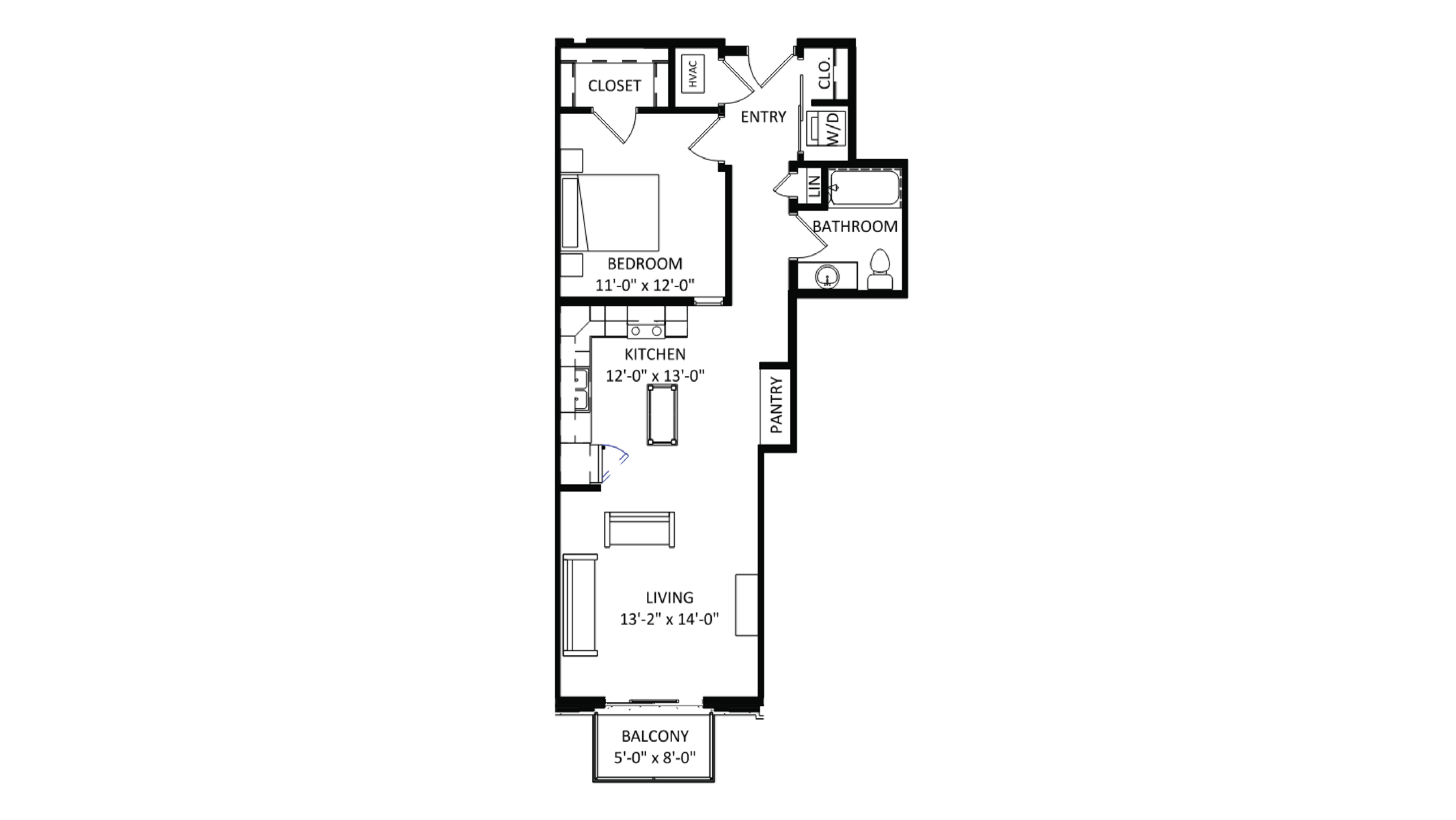 ULI The Irwin N521 - 1 Bed, 1 Bath Floor Plan
