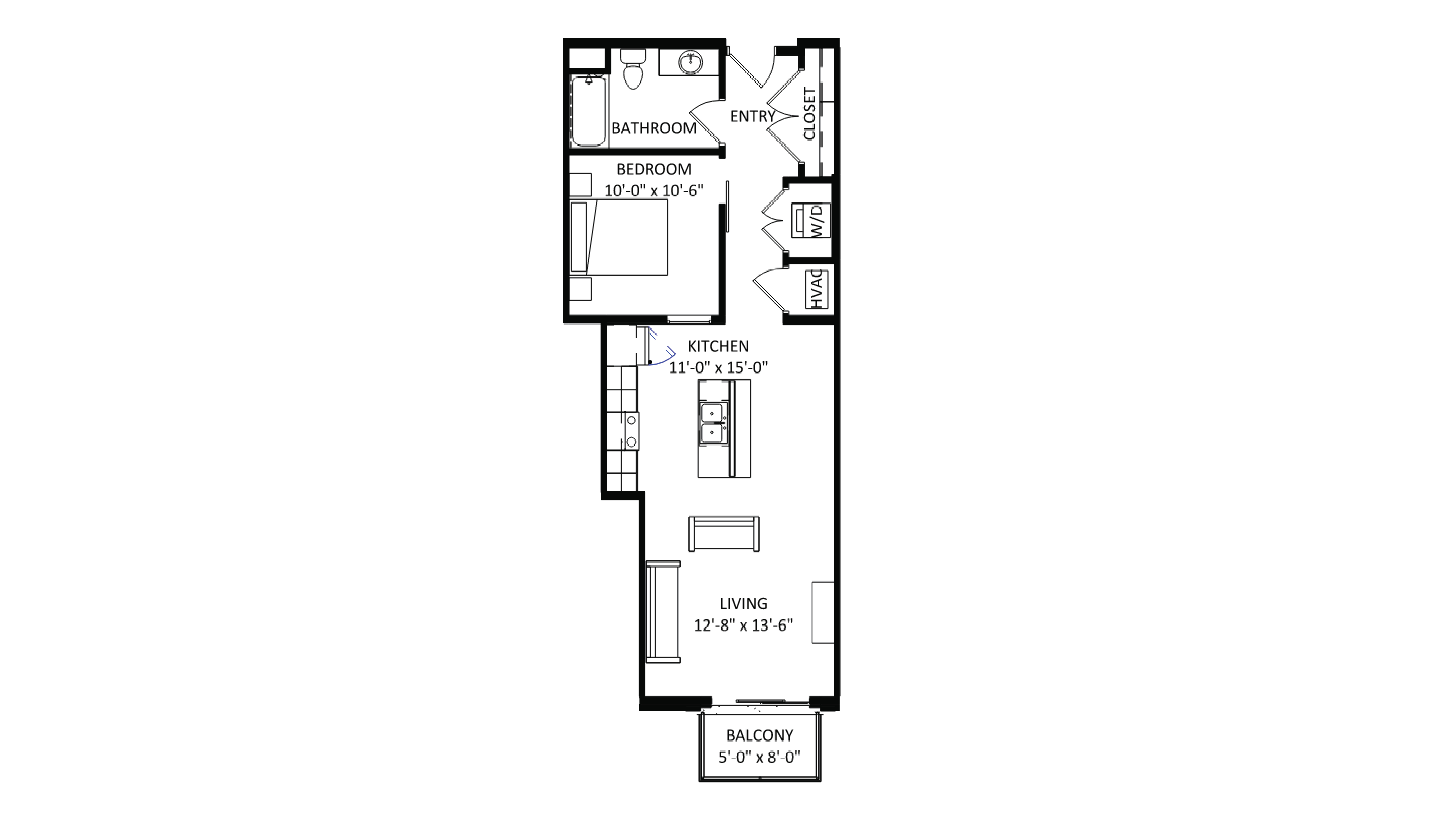 ULI The Irwin N523 - 1 Bed, 1 Bath Floor Plan