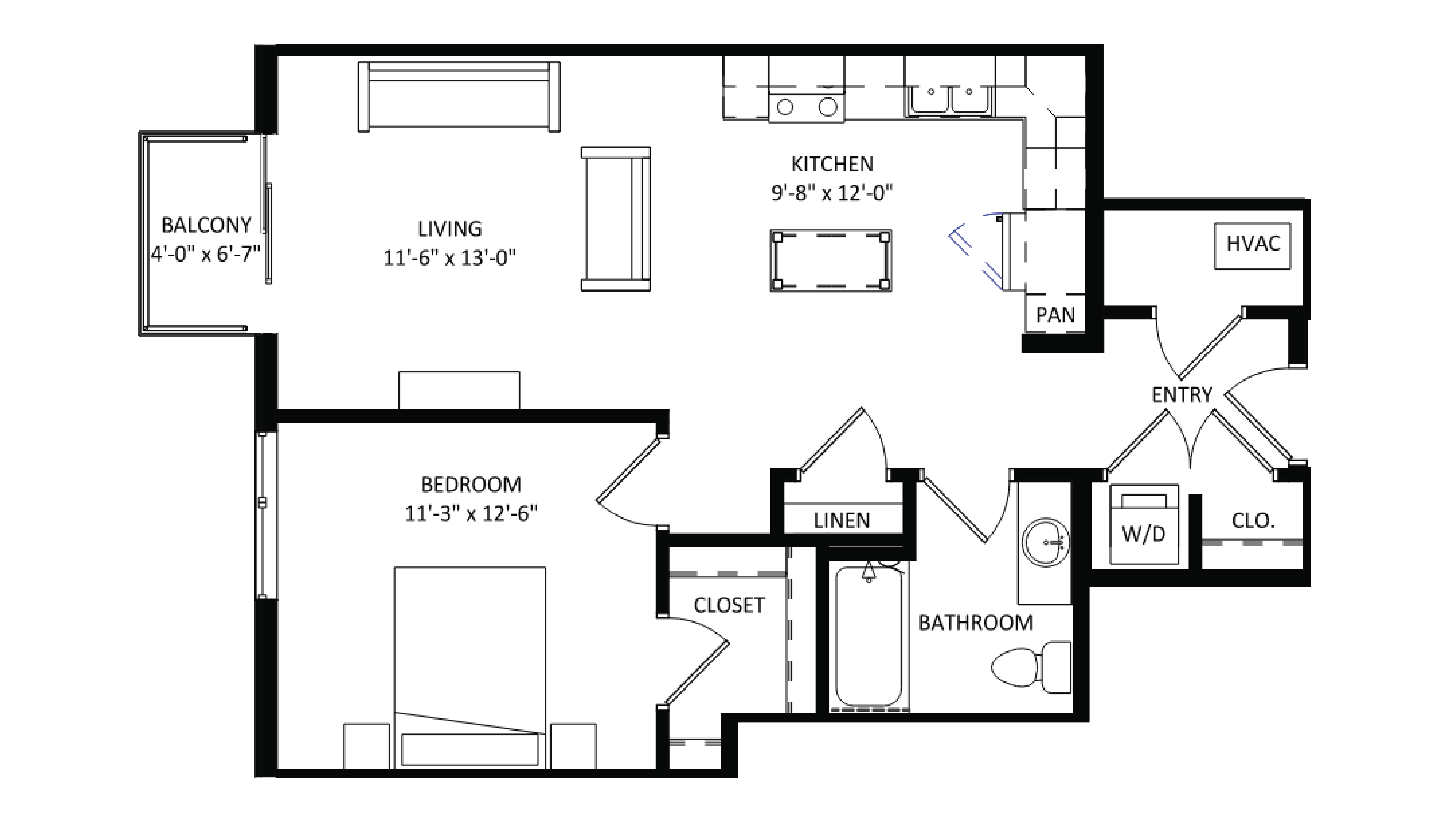 ULI The Irwin N530 - 1 Bed, 1 Bath Floor Plan