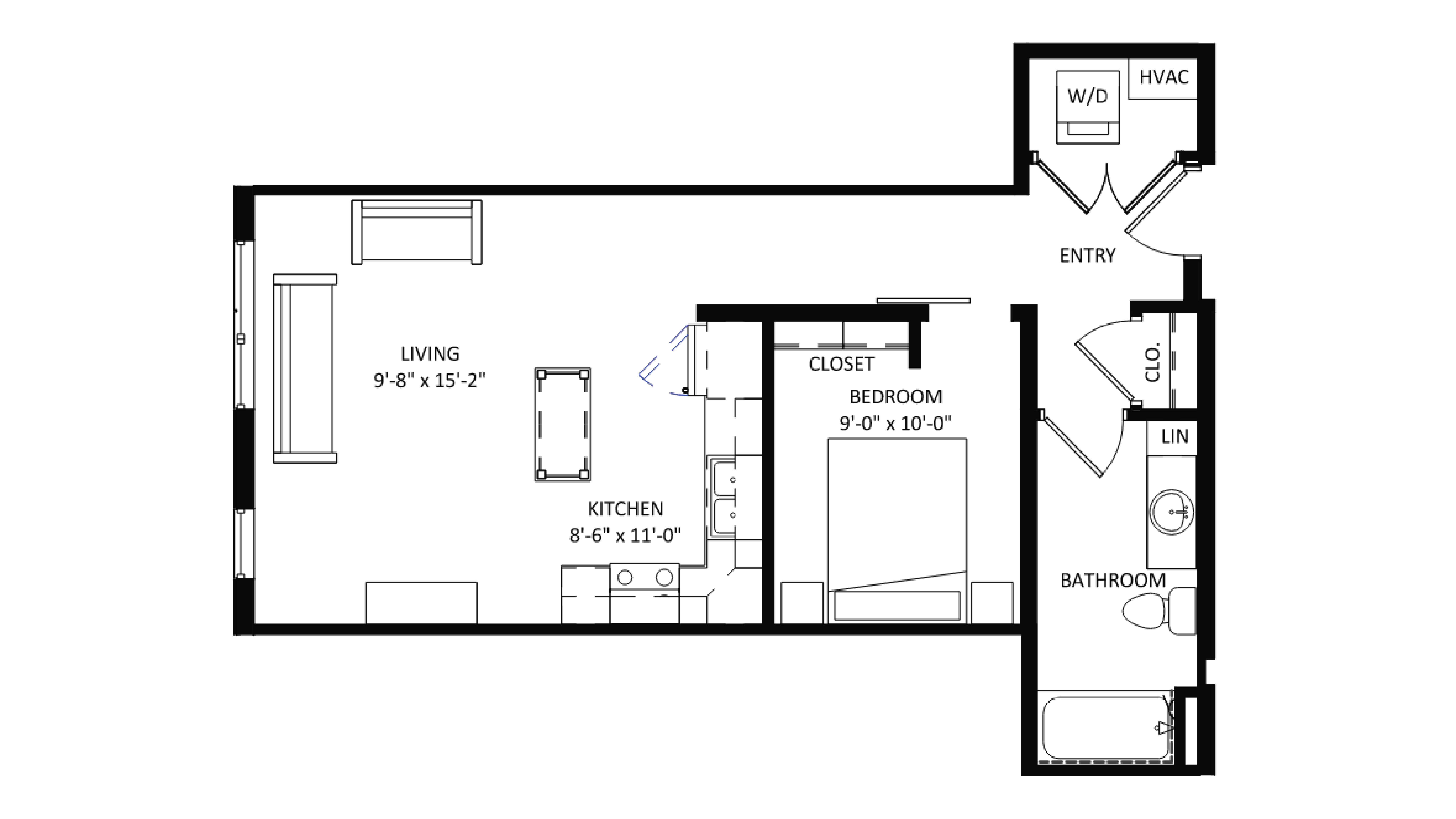 ULI The Irwin N532 - Studio, 1 Bath Floor Plan