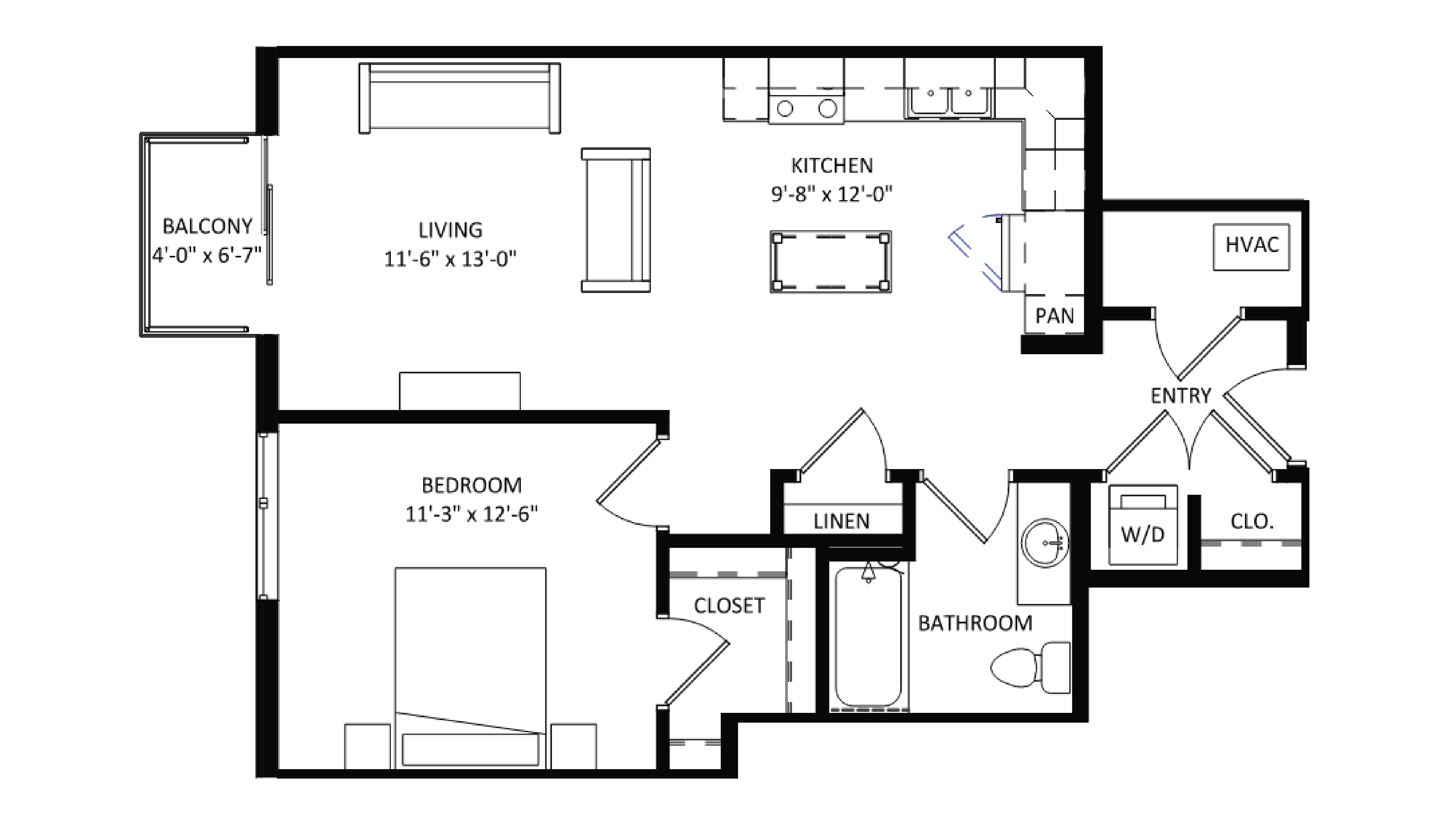 ULI The Irwin N534 - 1 Bed, 1 Bath Floor Plan