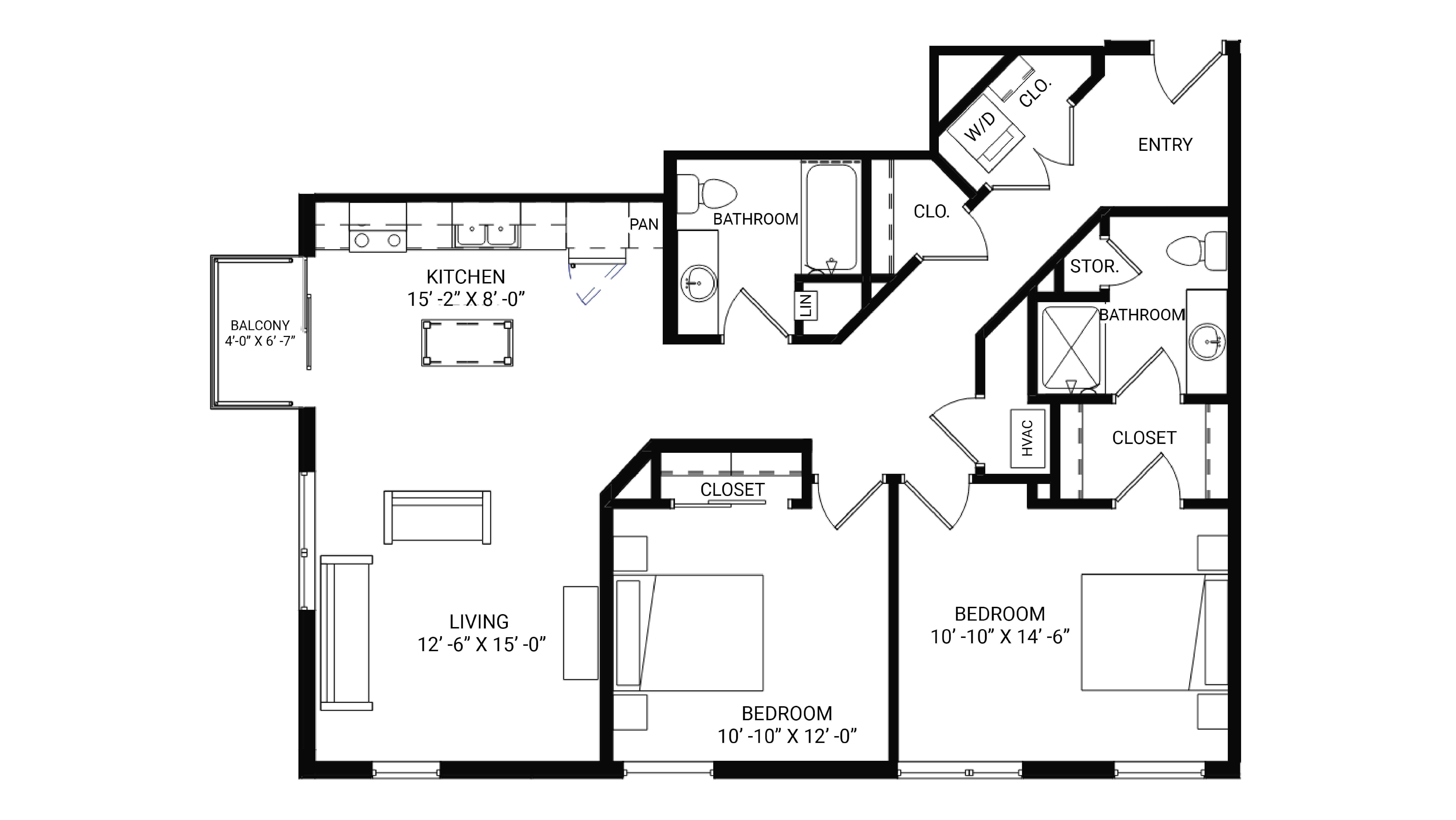 ULI The Irwin N536 - 2 Bed, 2 Bath Floor Plan