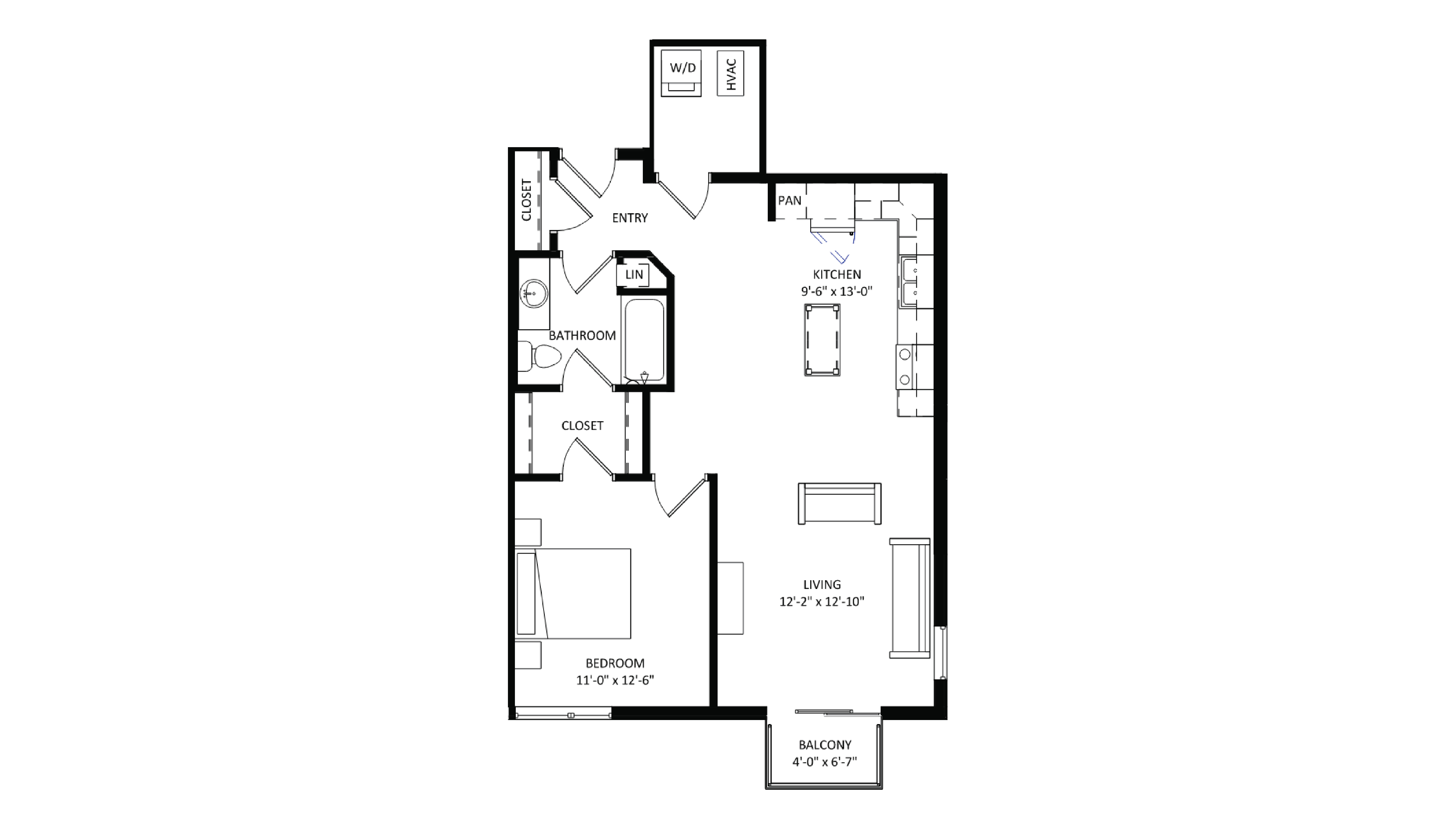 ULI The Irwin N538 - 1 Bed, 1 Bath Floor Plan
