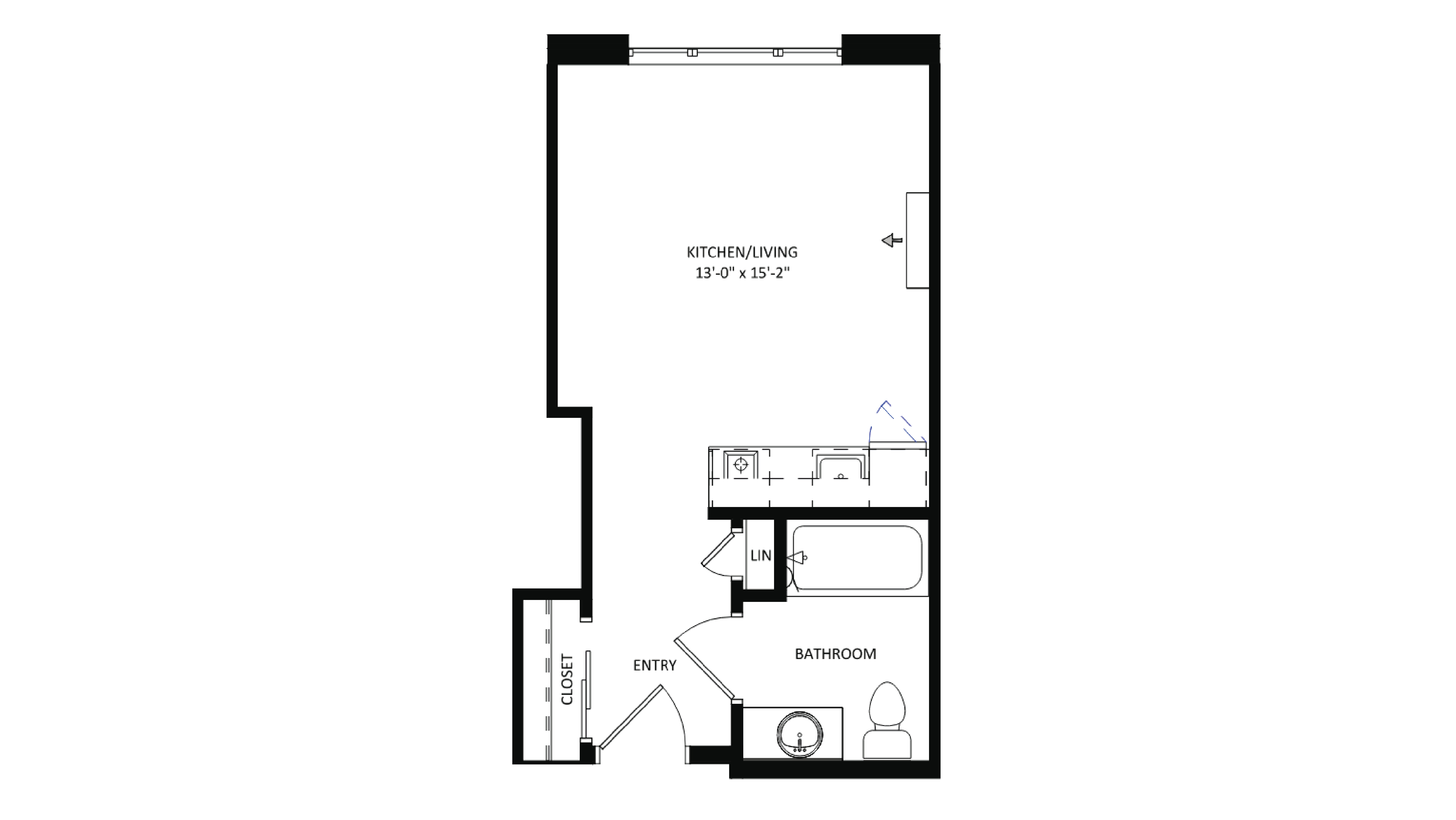 ULI The Irwin S124 - Studio, 1 Bath Floor Plan