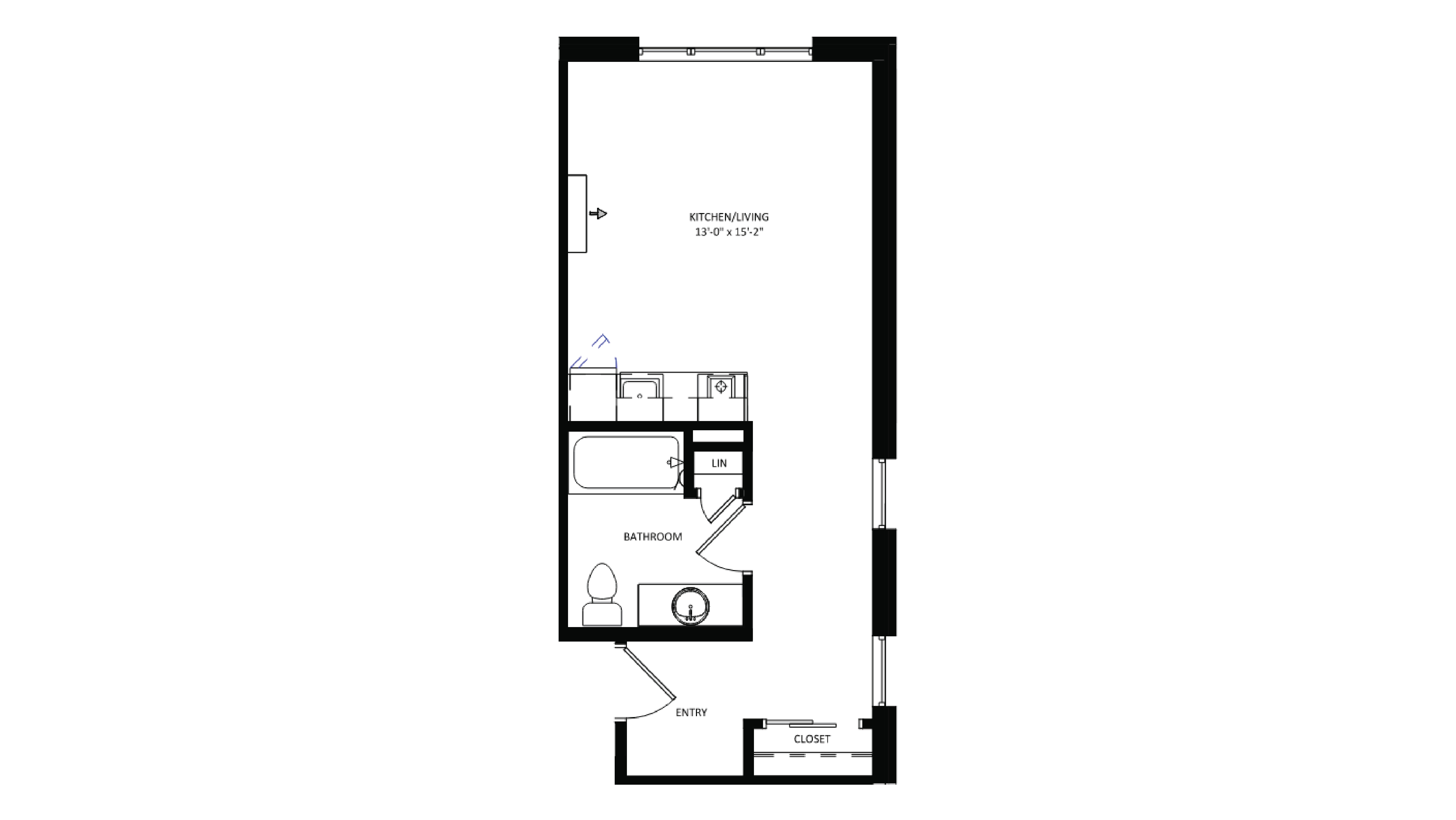 ULI The Irwin S126 - Studio, 1 Bath Floor Plan