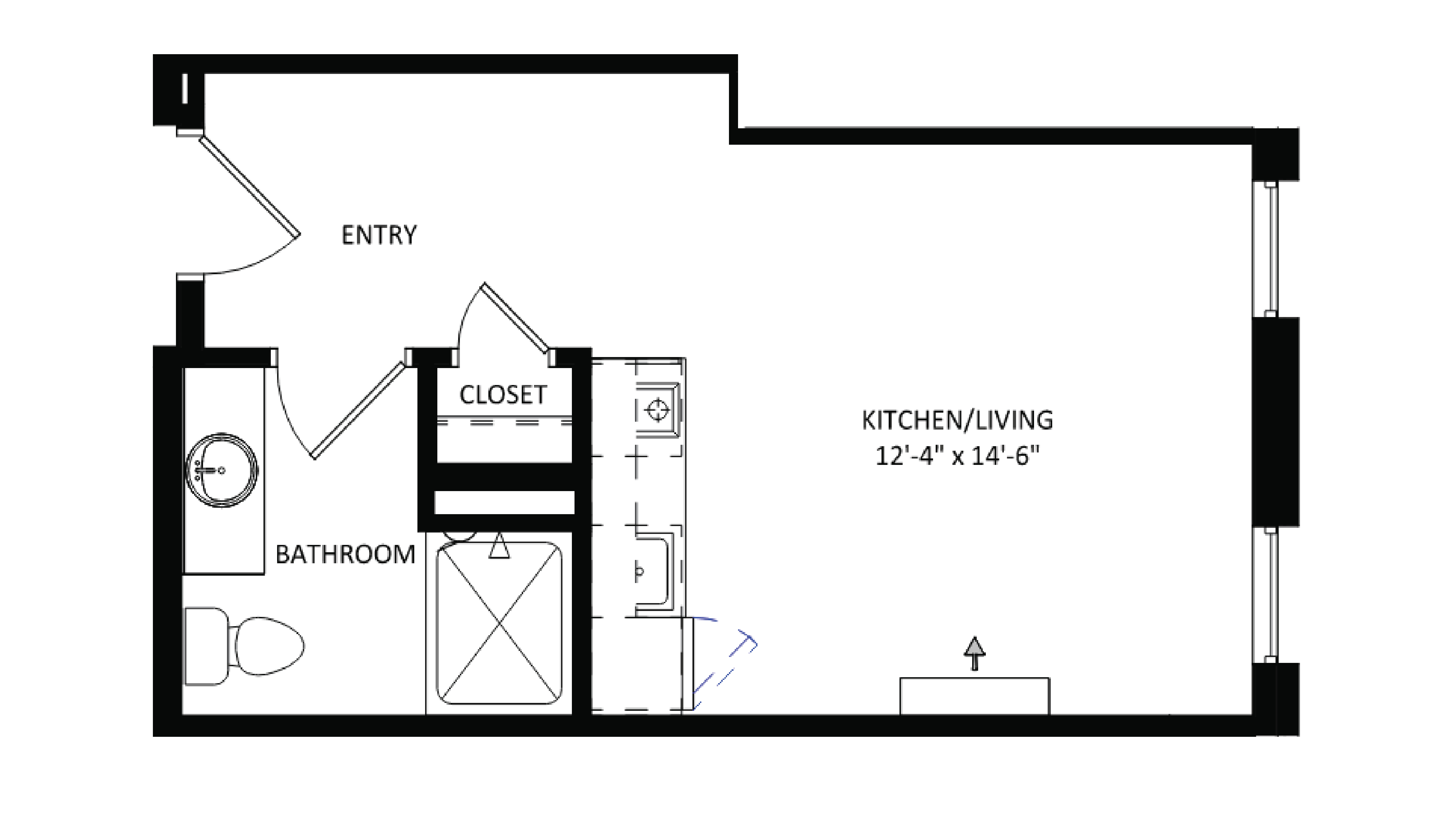 ULI The Irwin S128 - Studio, 1 Bath Floor Plan