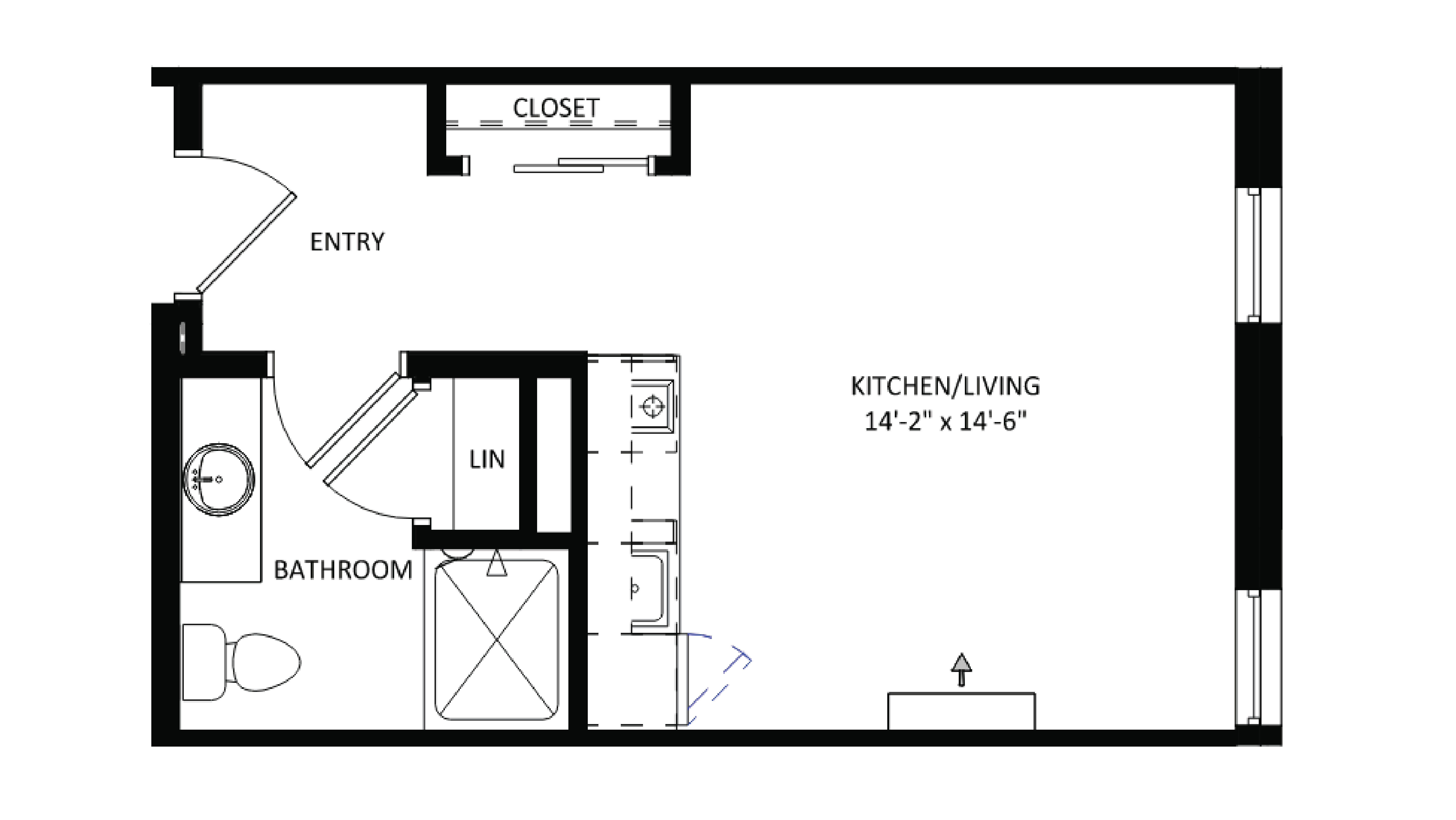 ULI The Irwin S130 - Studio, 1 Bath Floor Plan