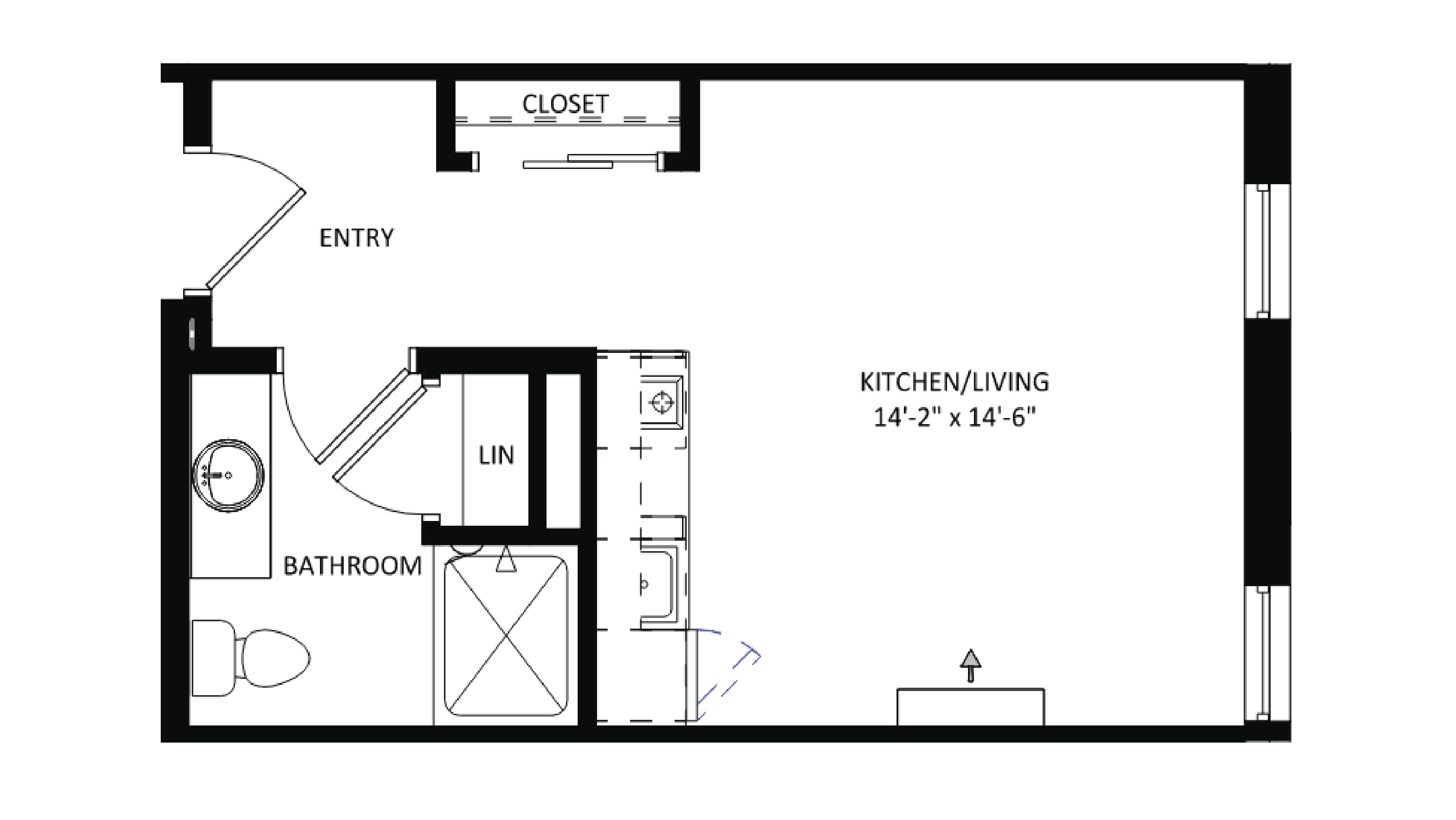 ULI The Irwin S132 - Studio, 1 Bath Floor Plan