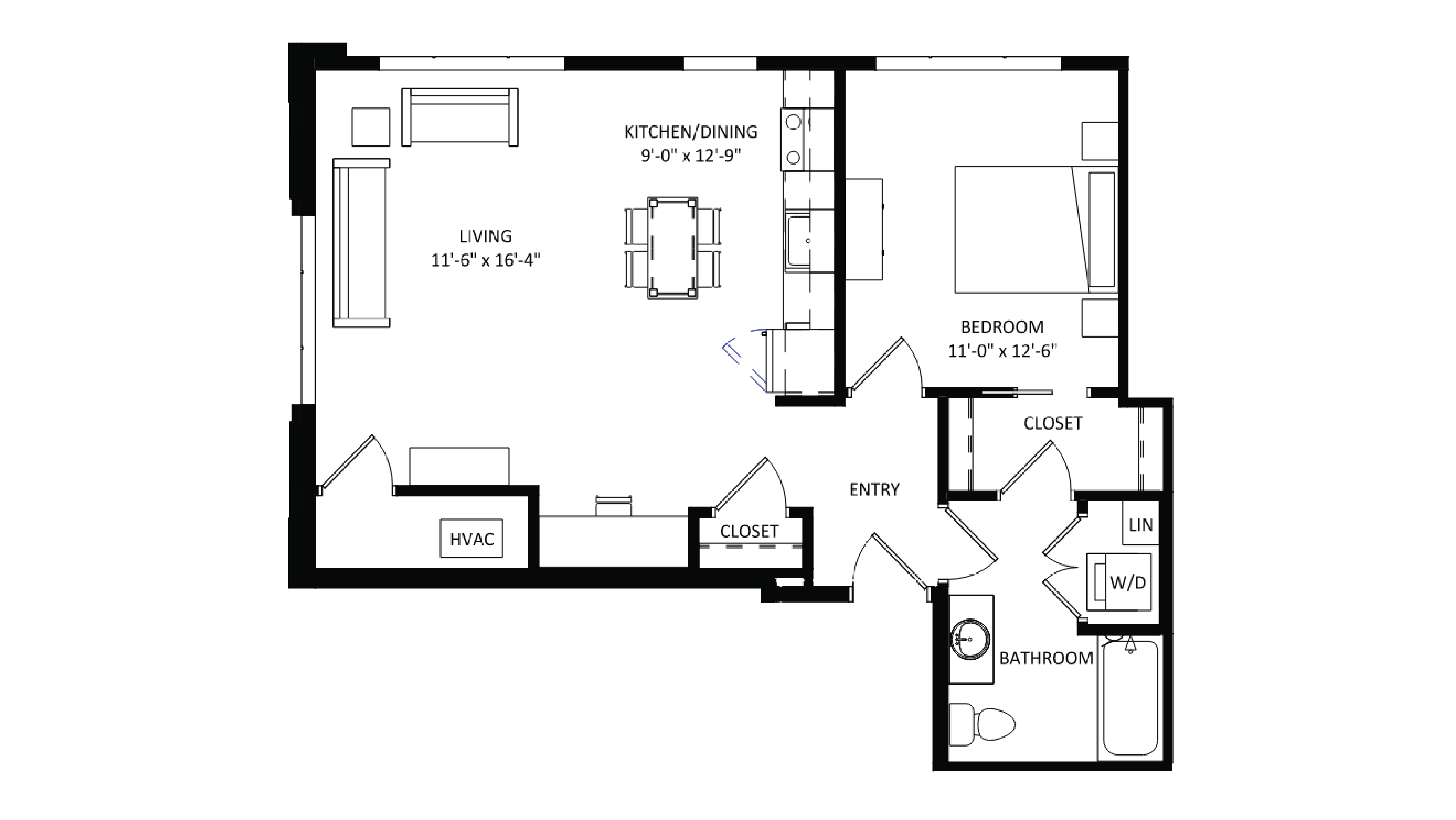 ULI The Irwin S201 - 1 Bed, 1 Bath Floor Plan