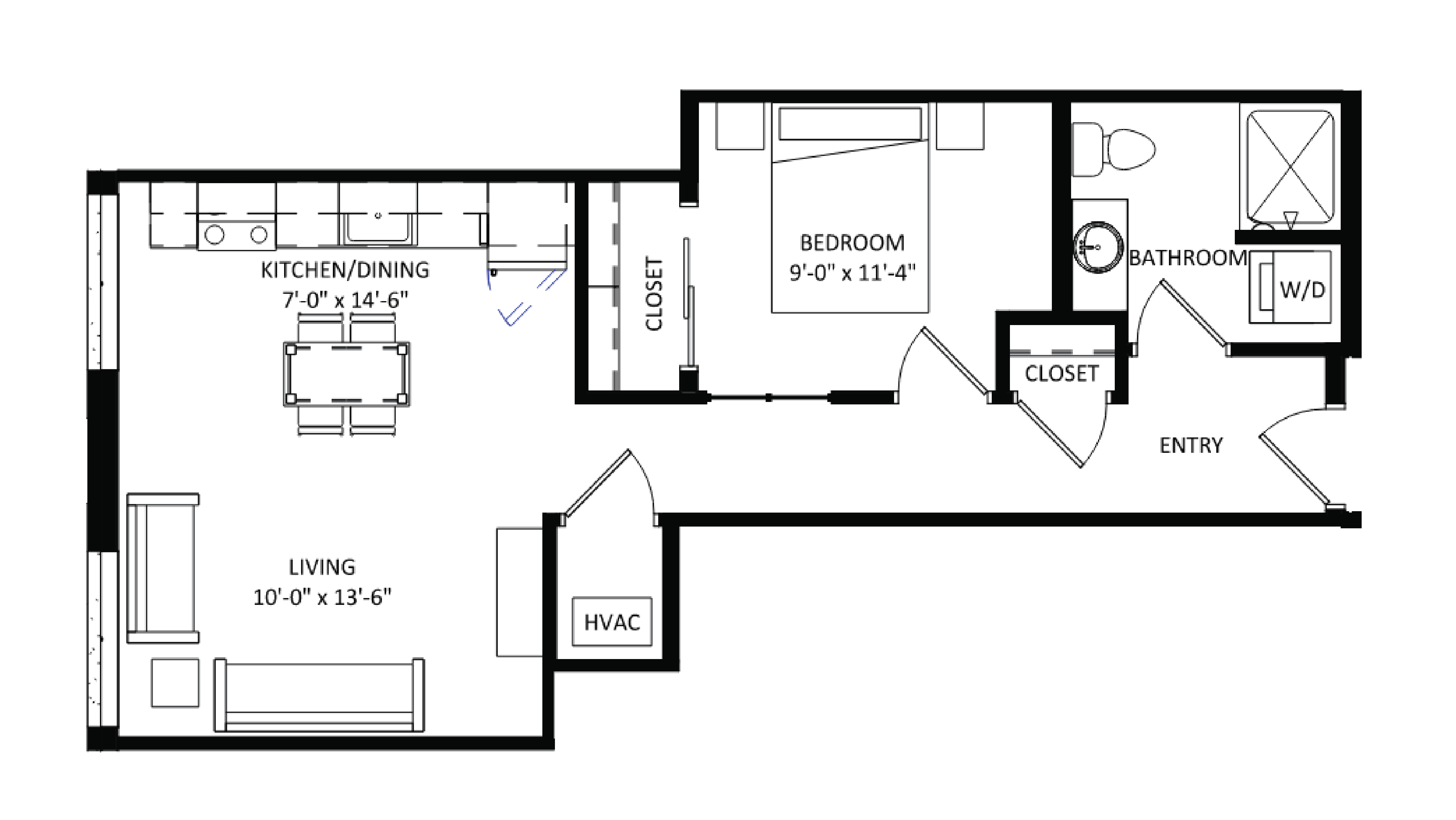 ULI The Irwin S205 - 1 Bed, 1 Bath Floor Plan