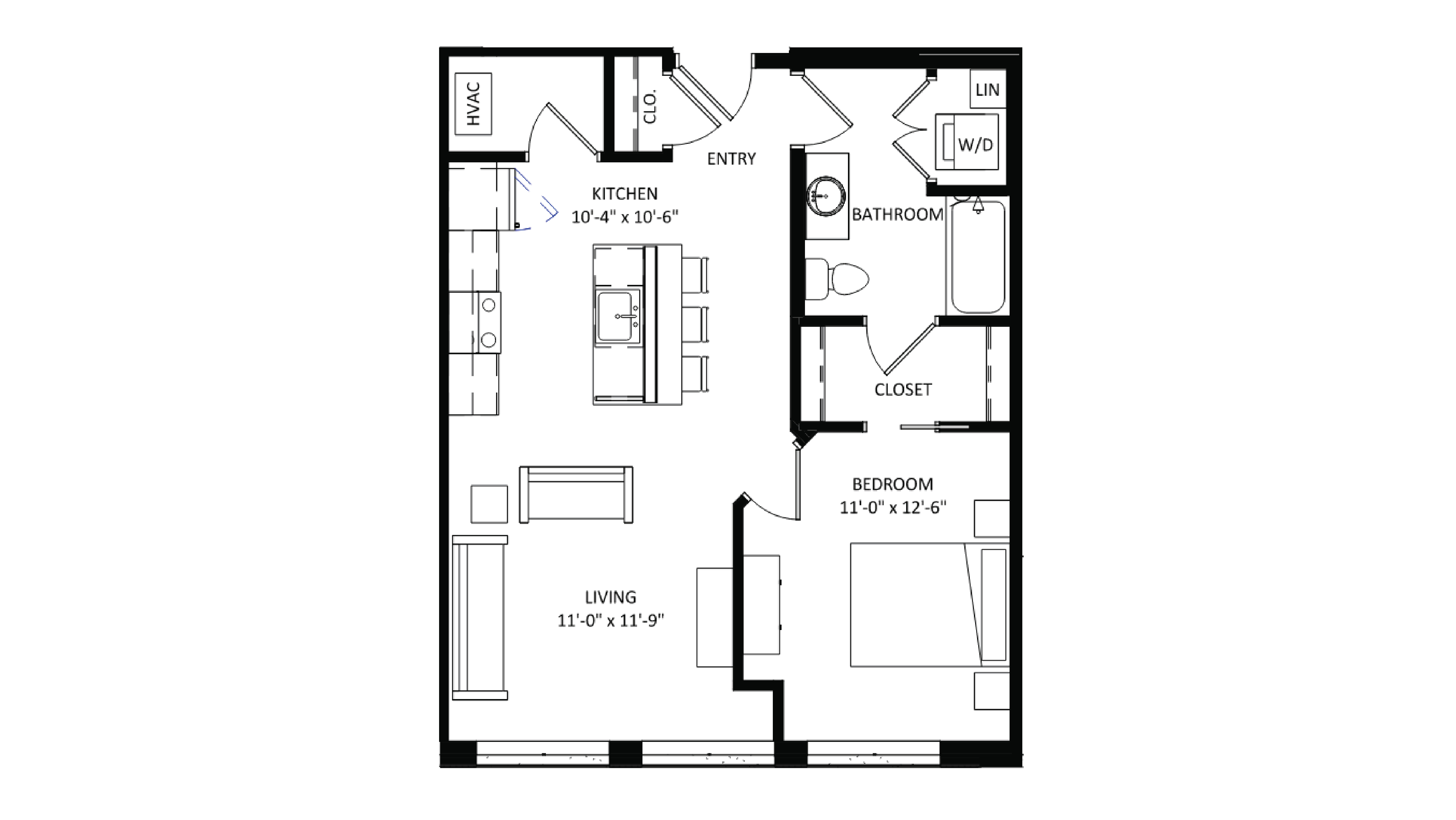 ULI The Irwin S209 - 1 Bed, 1 Bath Floor Plan