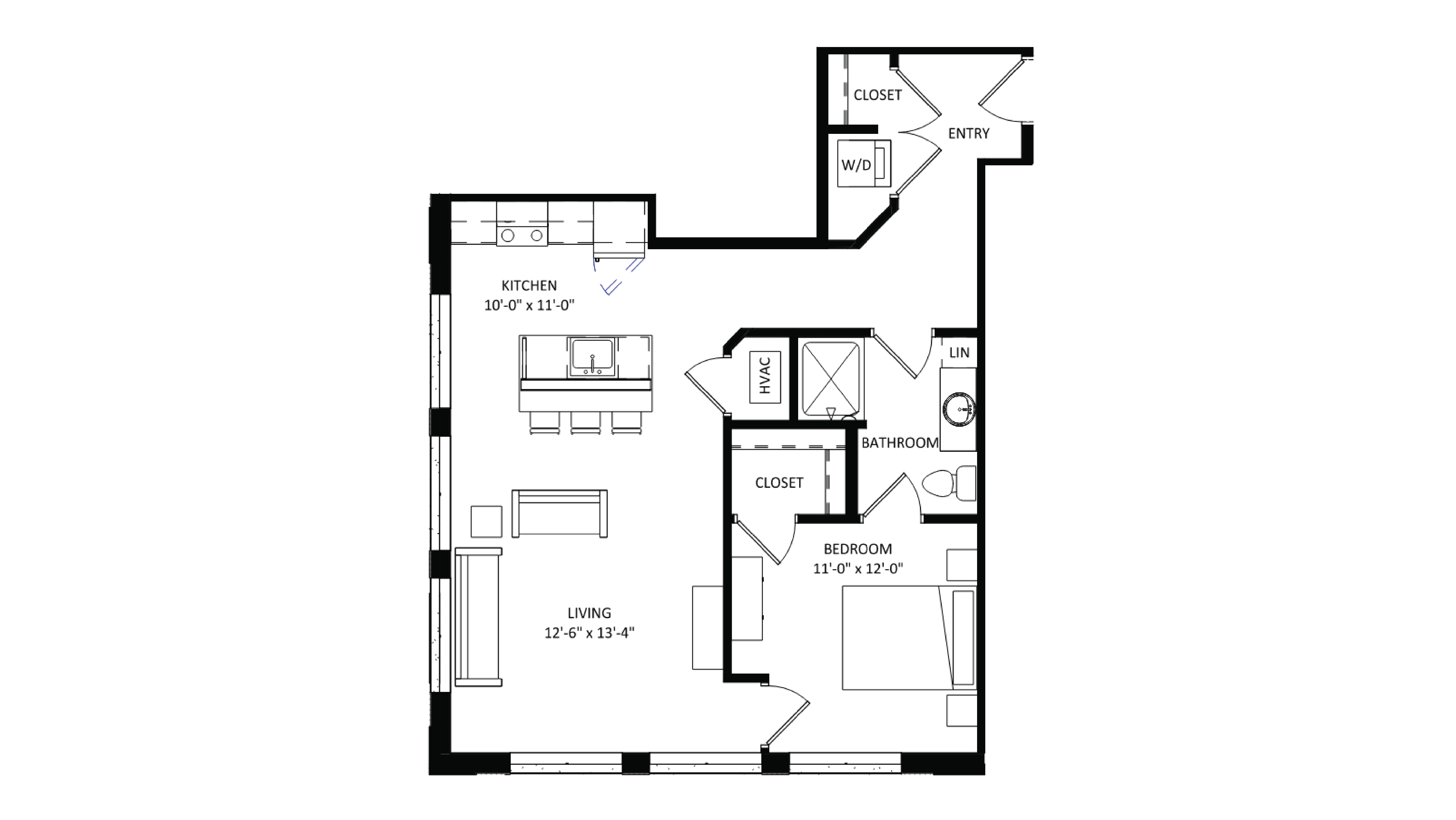 ULI The Irwin S211 - 1 Bed, 1 Bath Floor Plan