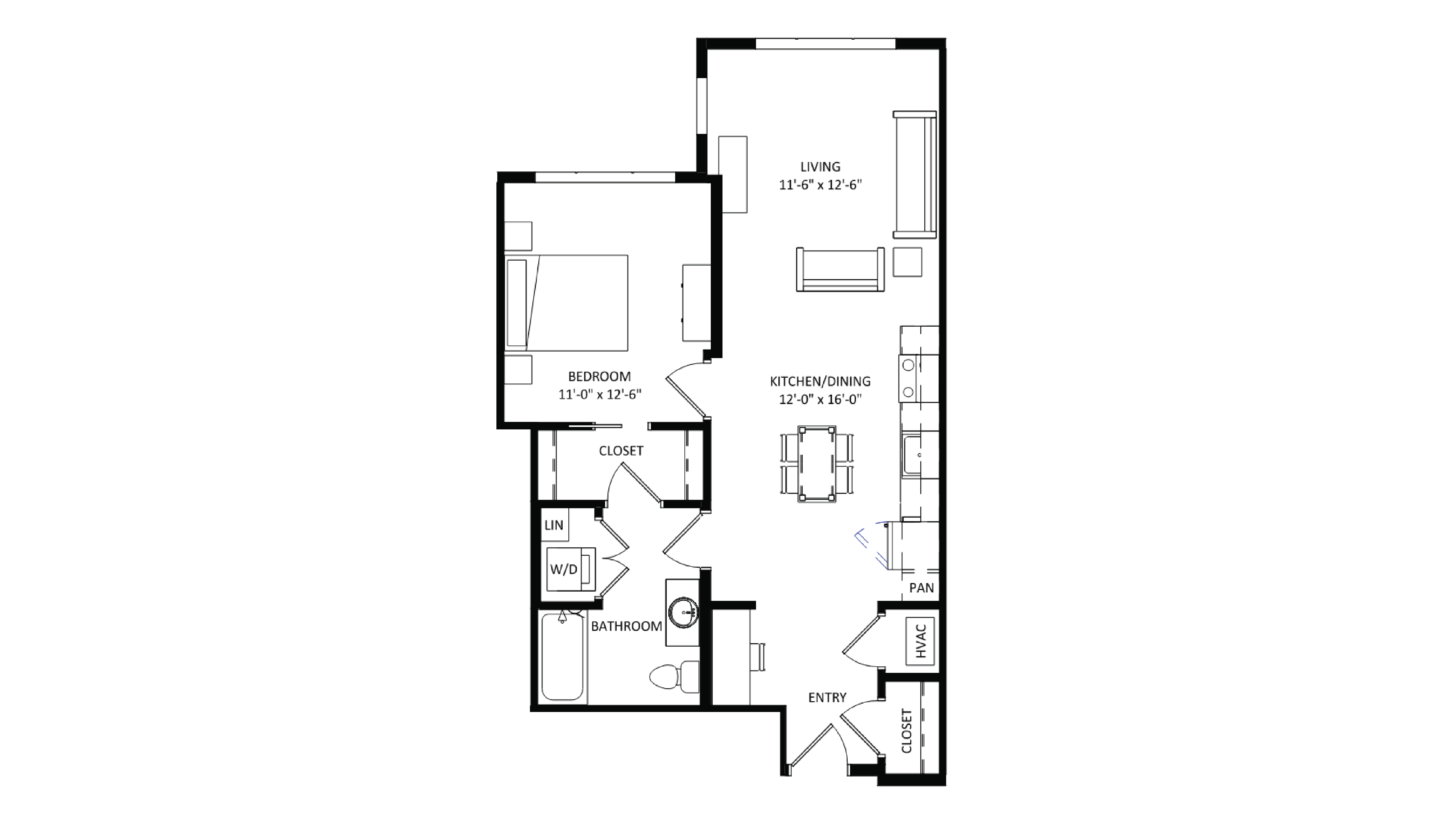 ULI The Irwin S216 - 1 Bed, 1 Bath Floor Plan