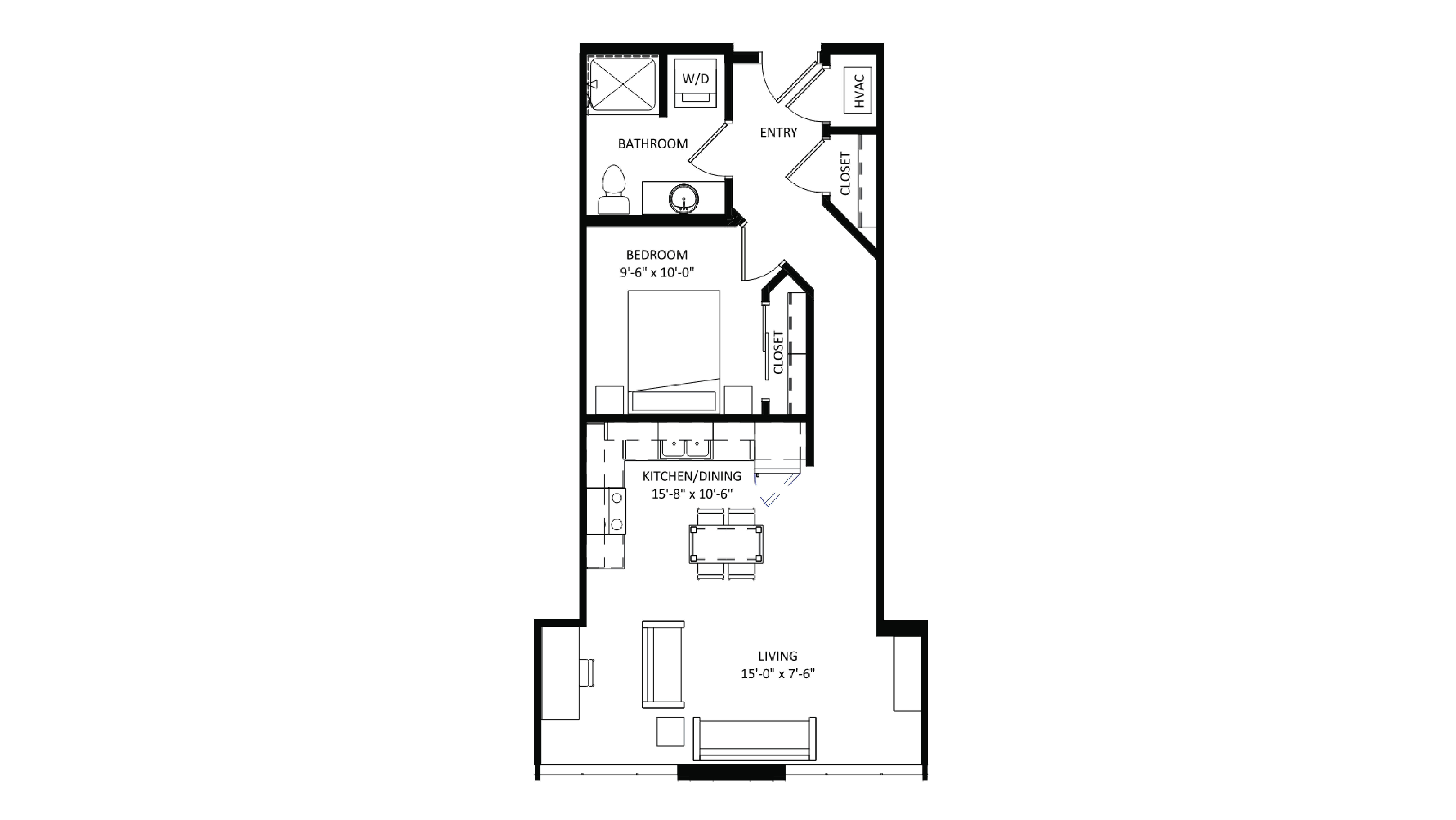 ULI The Irwin S221 - 1 Bed, 1 Bath Floor Plan