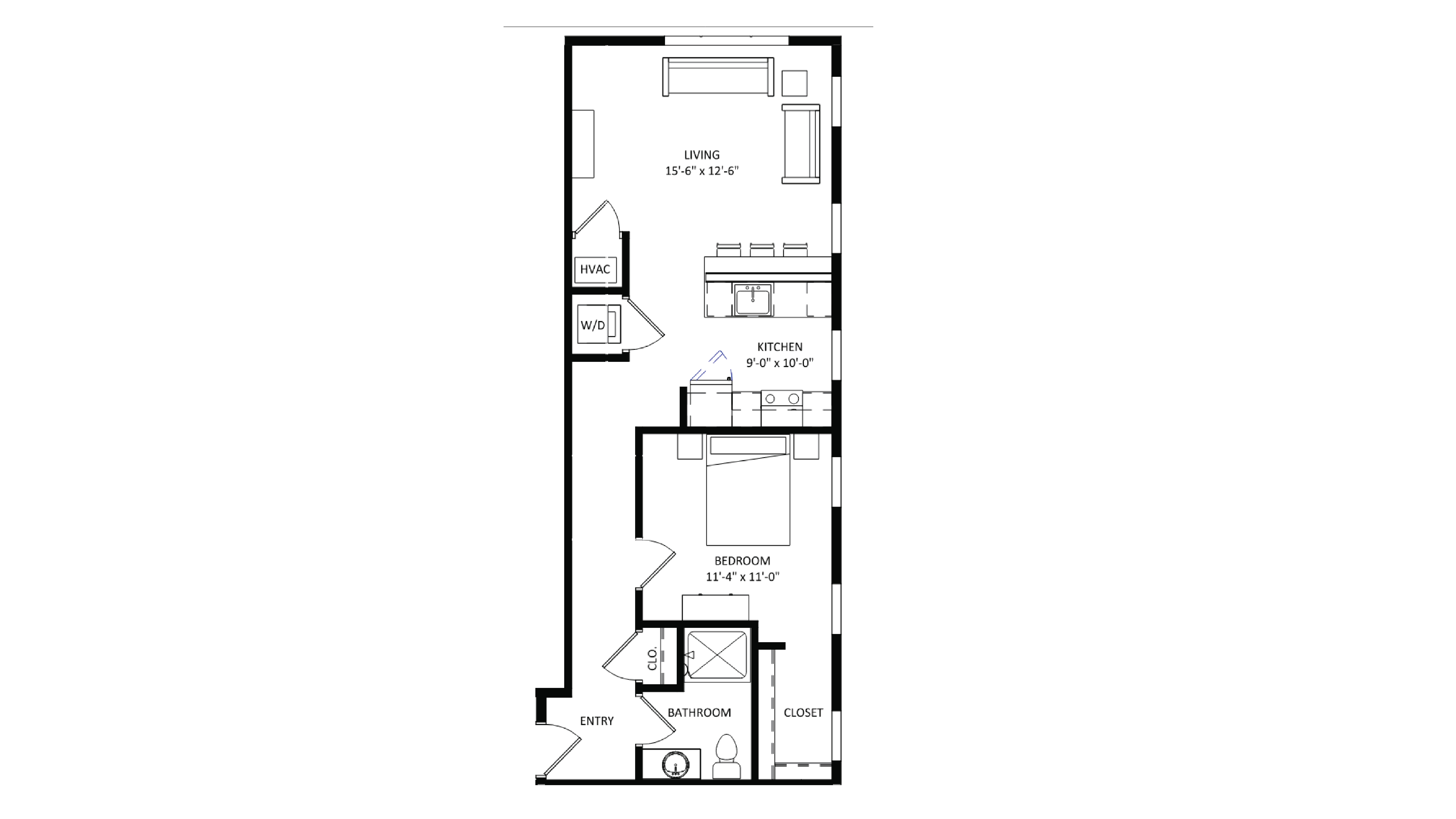 ULI The Irwin S226 - 1 Bed, 1 Bath Floor Plan