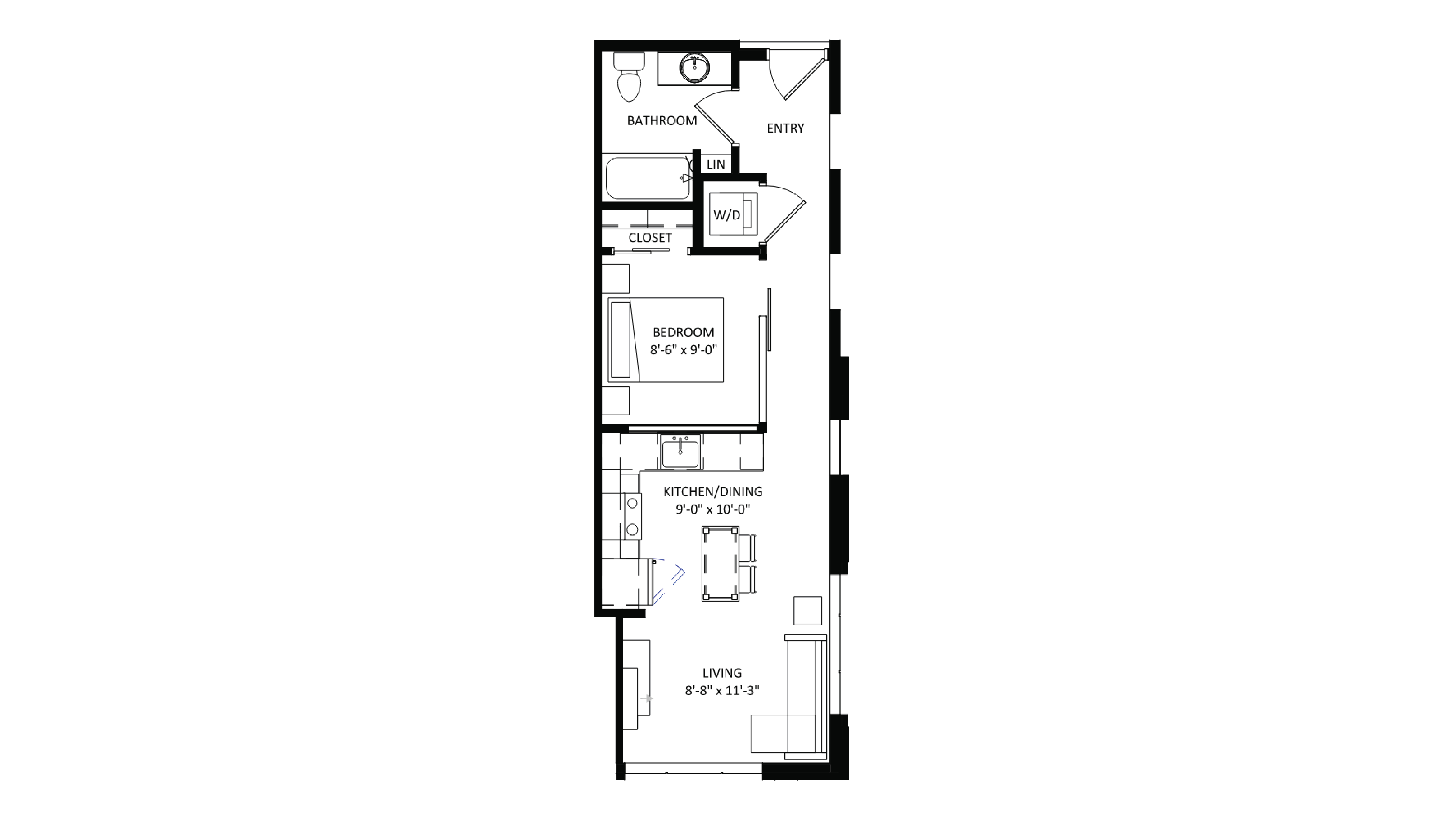 ULI The Irwin S229 - Studio, 1 Bath Floor Plan