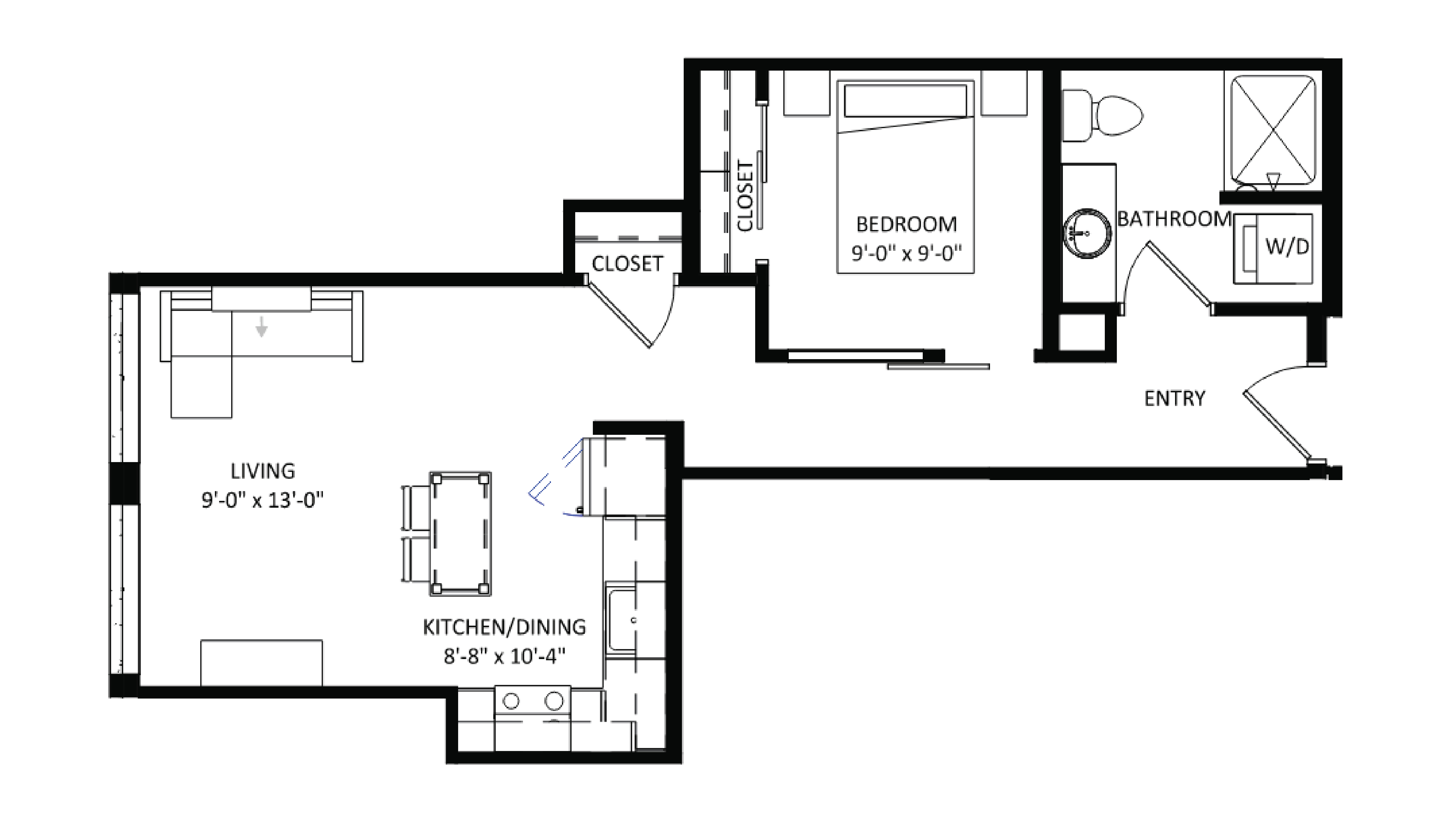 ULI The Irwin S307 - Studio, 1 Bath Floor Plan