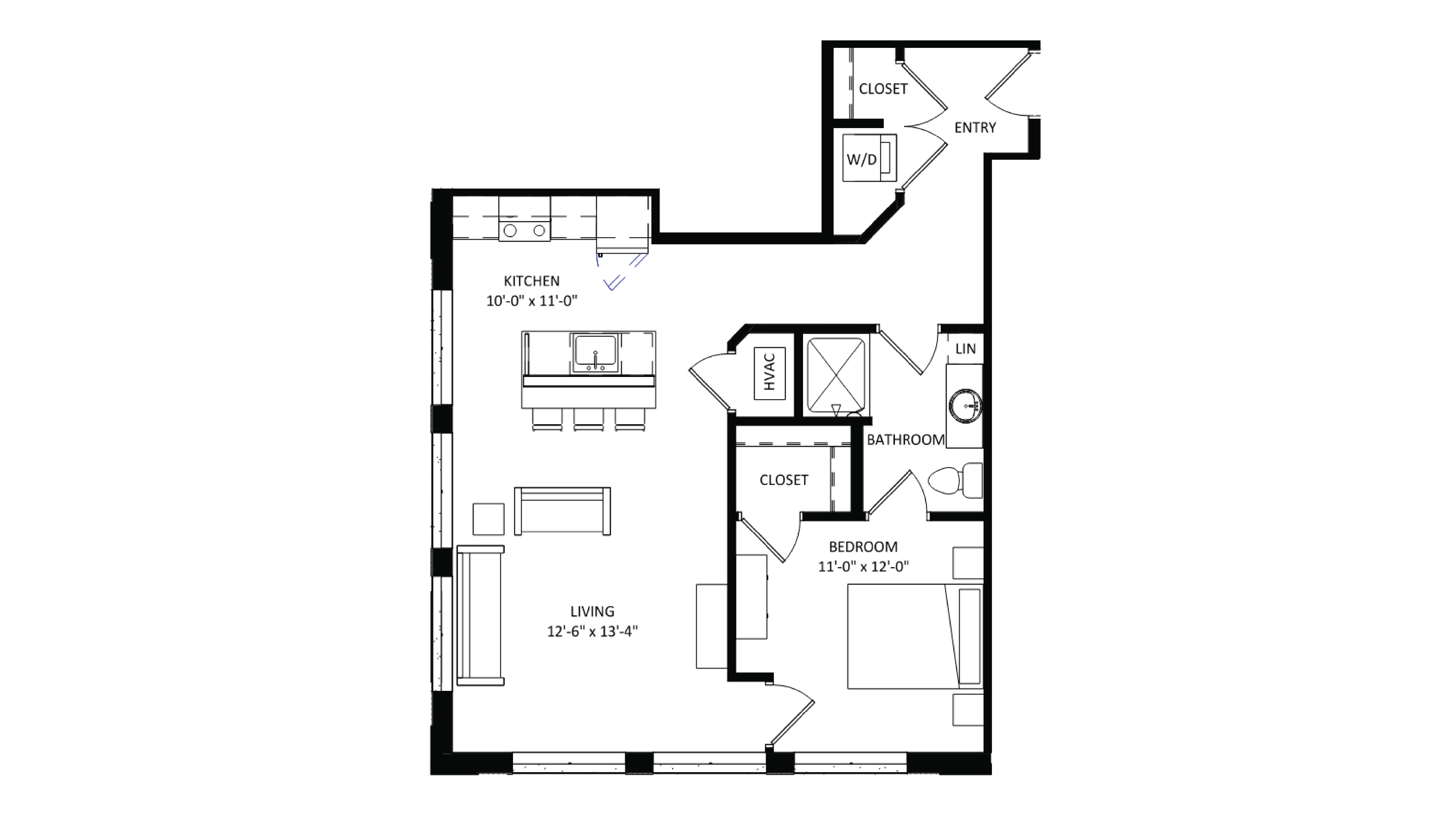 ULI The Irwin S311 - 1 Bed, 1 Bath Floor Plan