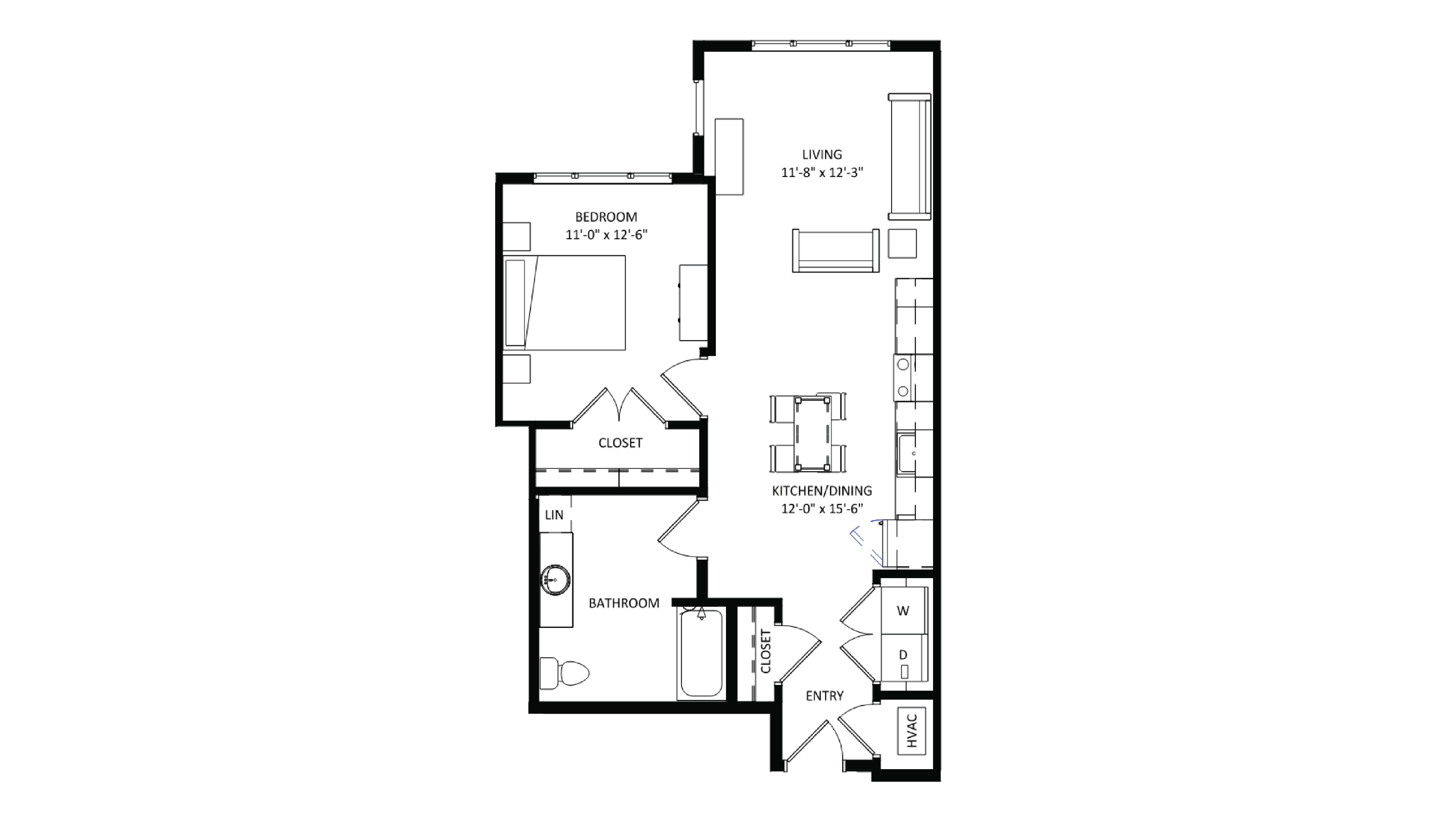 ULI The Irwin S316 - 1 Bed, 1 Bath Floor Plan