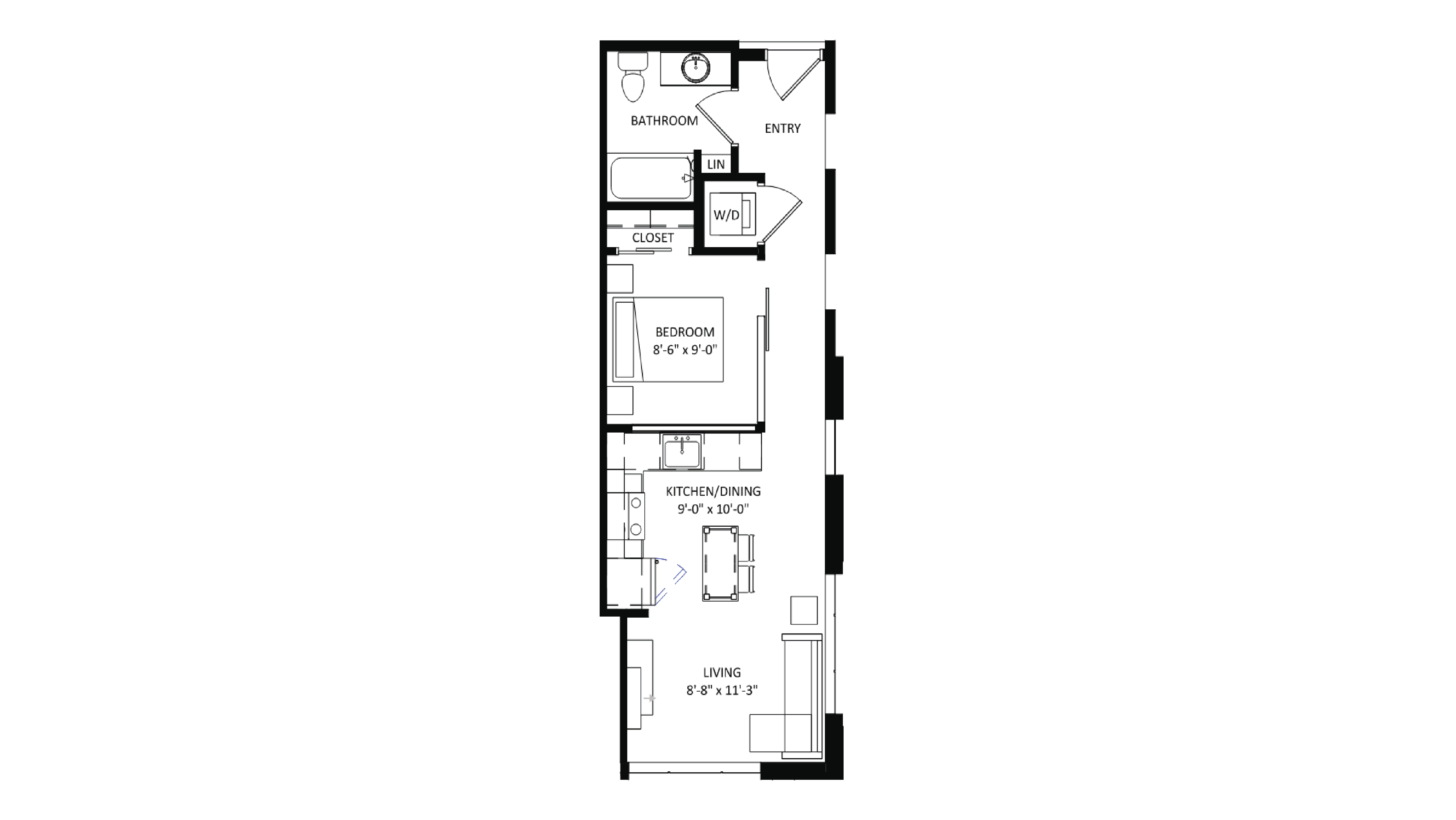 ULI The Irwin S329 - Studio, 1 Bath Floor Plan