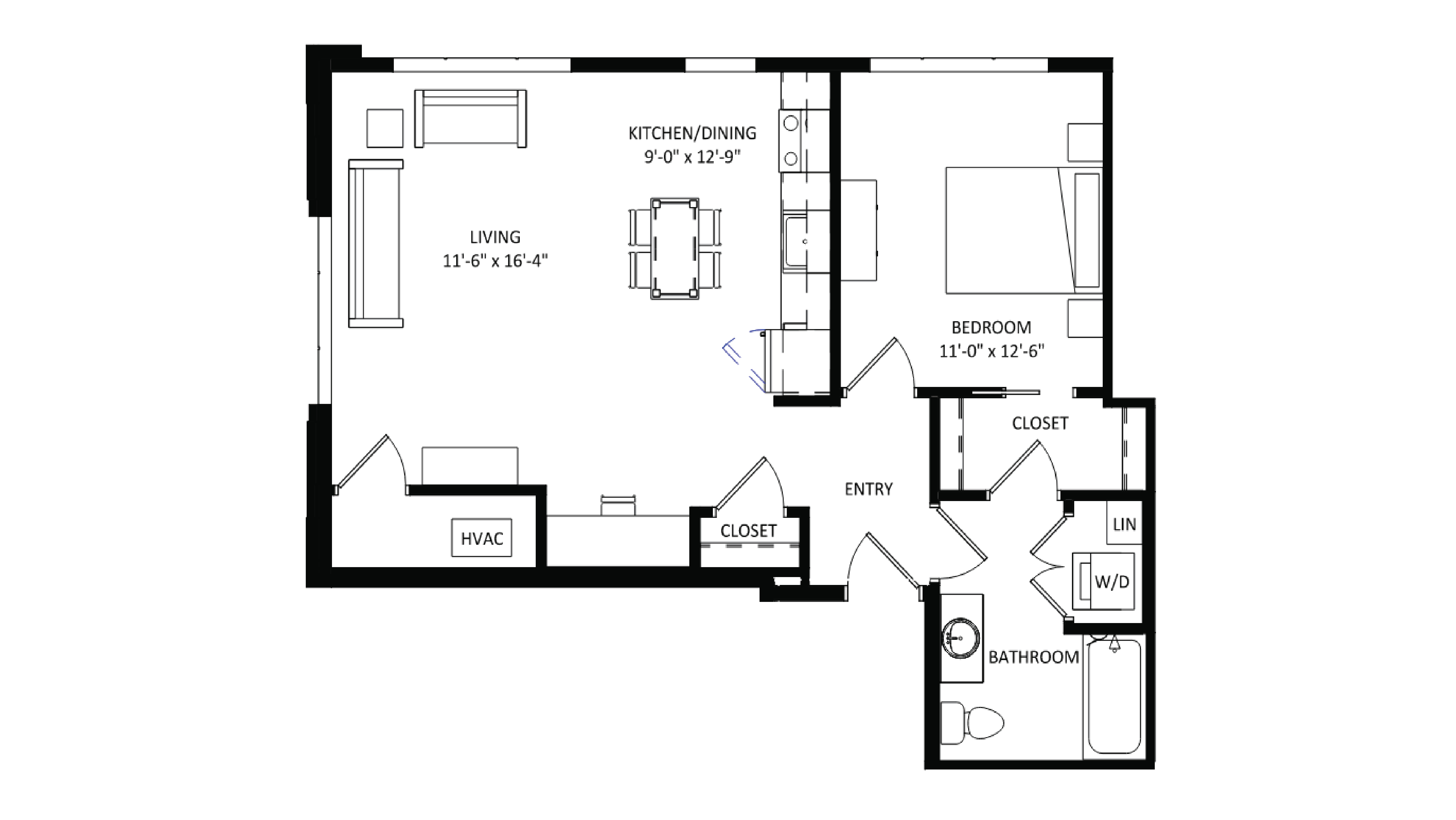 ULI The Irwin S401 - 1 Bed, 1 Bath Floor Plan