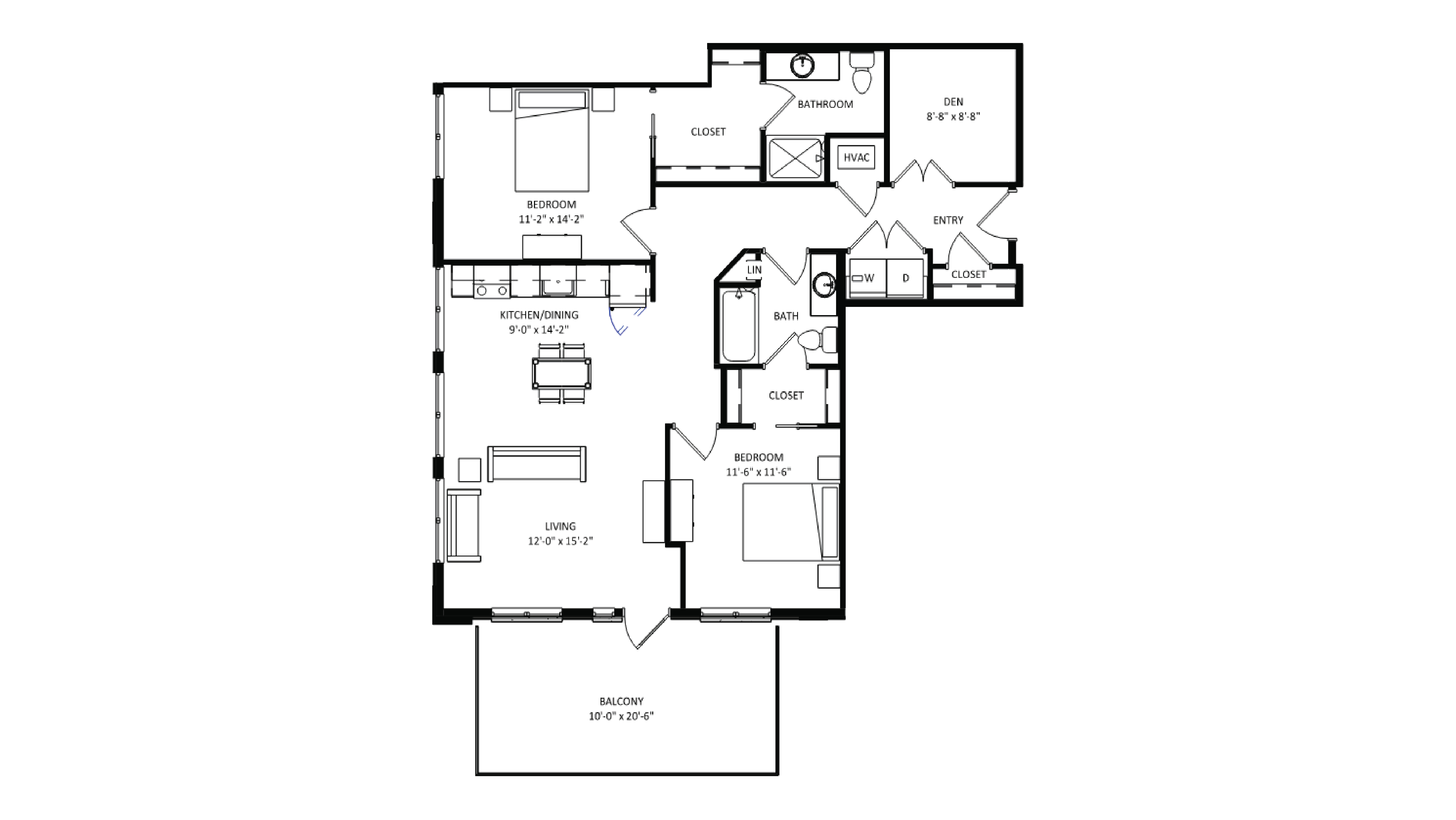 ULI The Irwin S405 - 2 Bed, 2.5 Bath Floor Plan