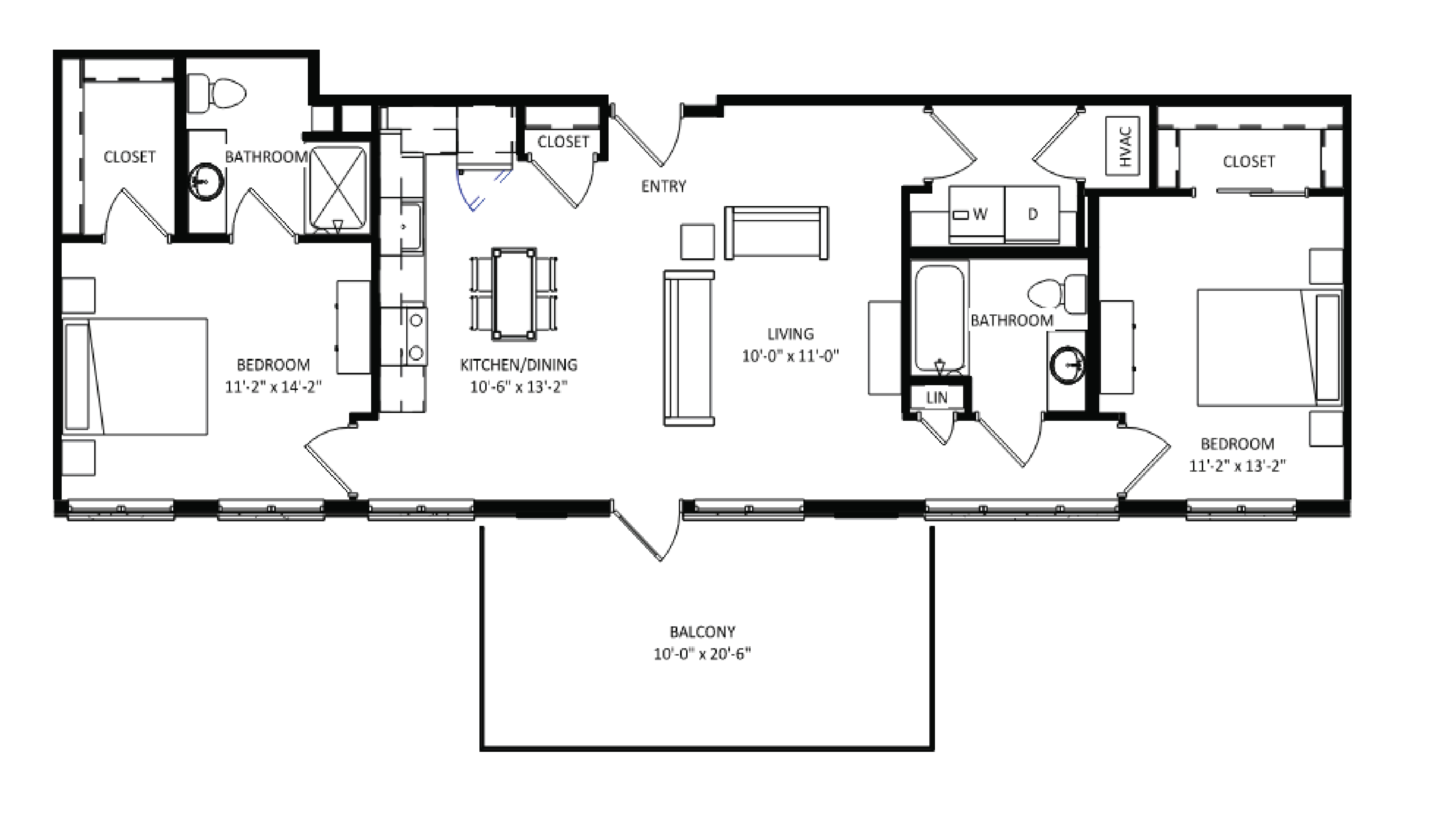 ULI The Irwin S413 - 2 Bed, 2 Bath Floor Plan
