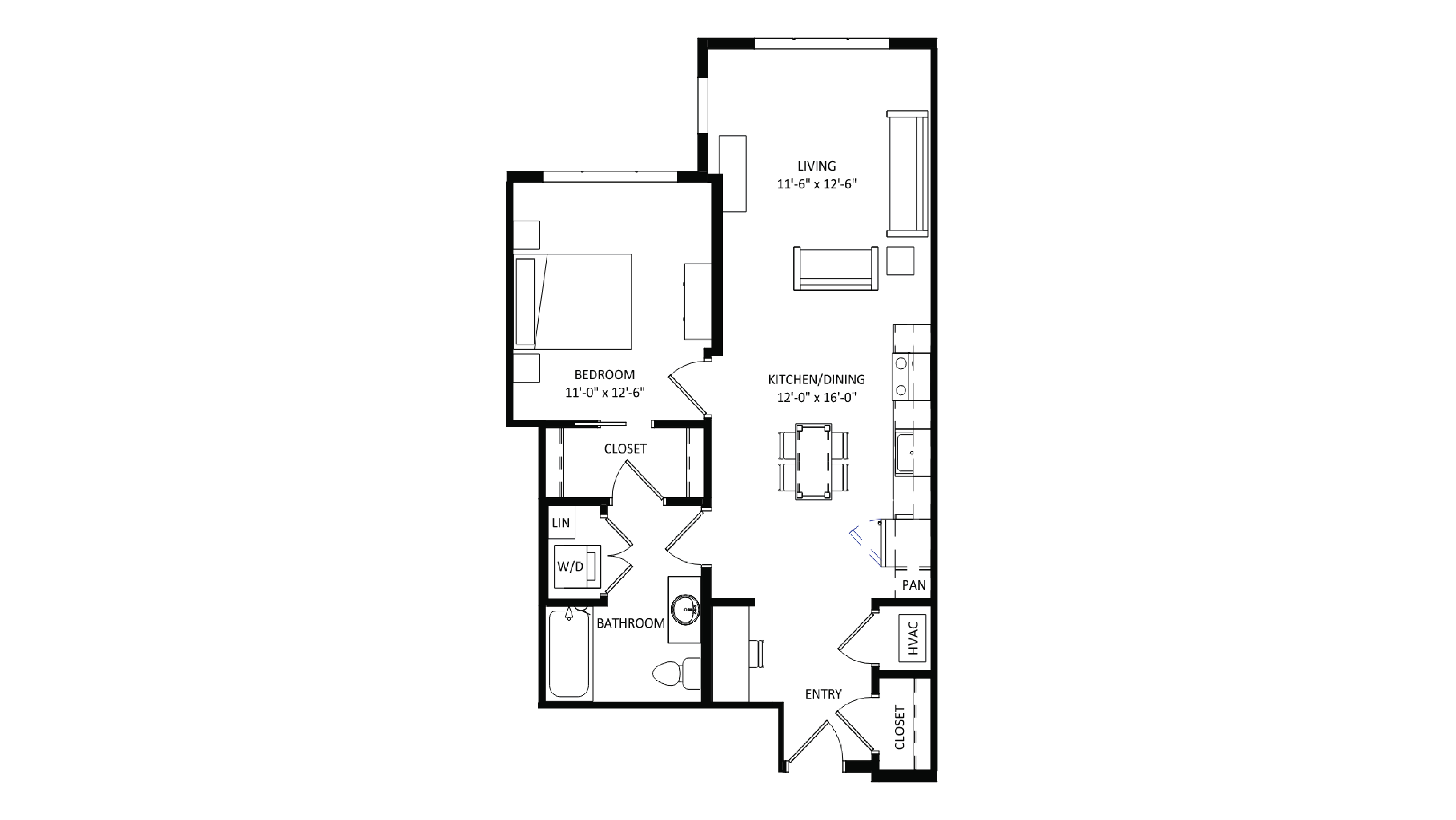 ULI The Irwin S416 - 1 Bed, 1 Bath Floor Plan