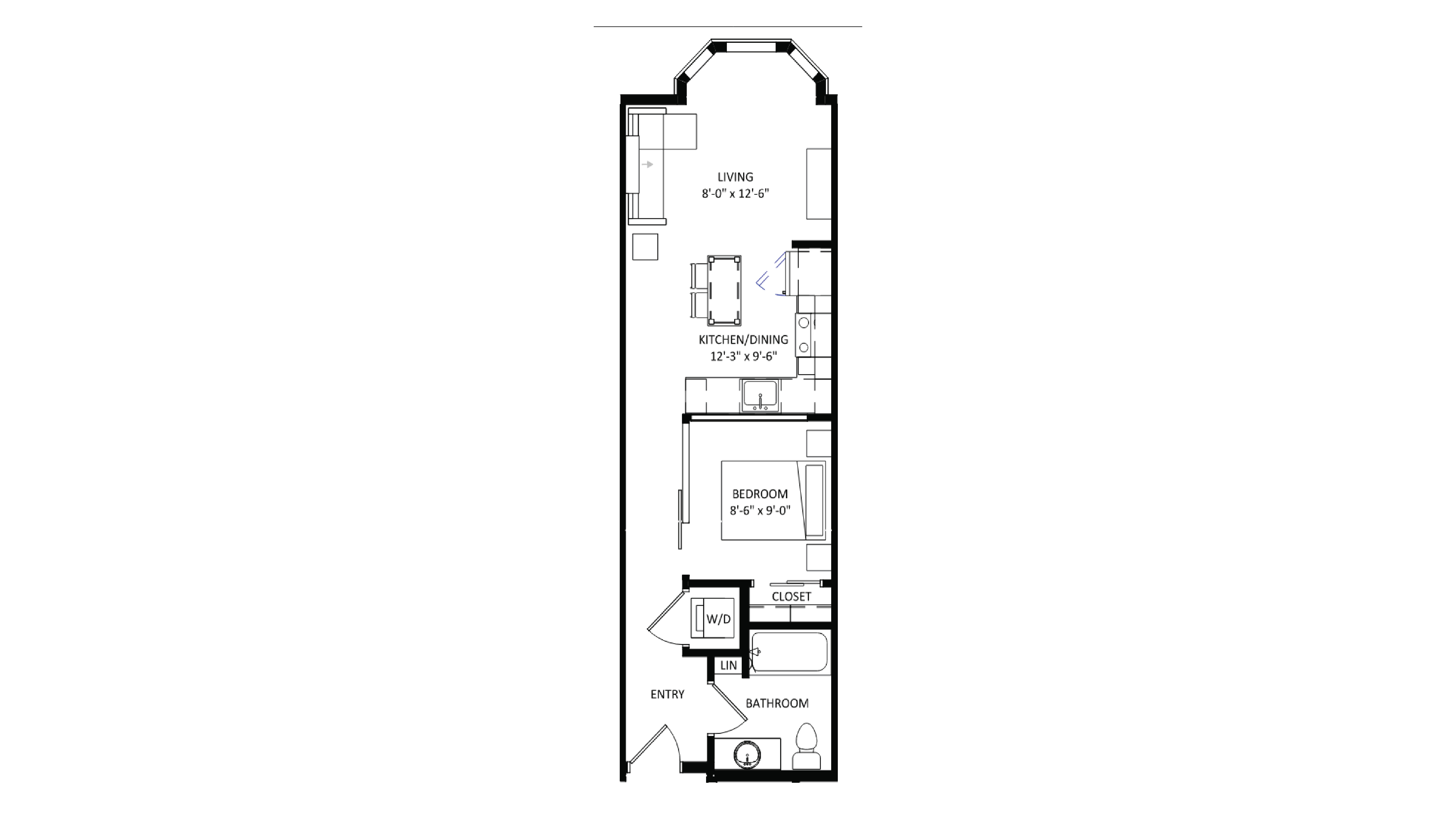 ULI The Irwin S418 - Studio, 1 Bath Floor Plan