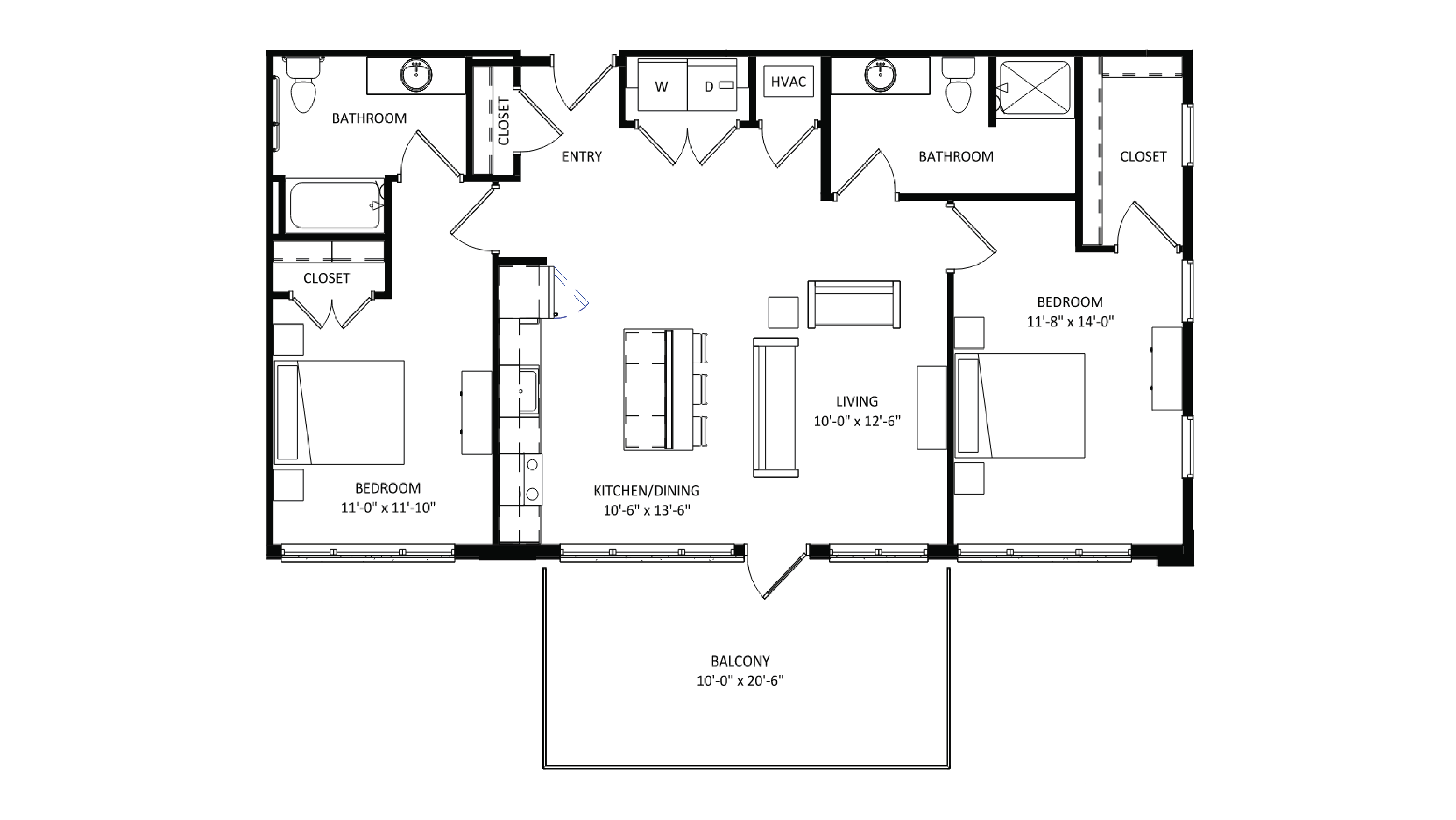 ULI The Irwin S421 - 2 Bed, 2 Bath Floor Plan
