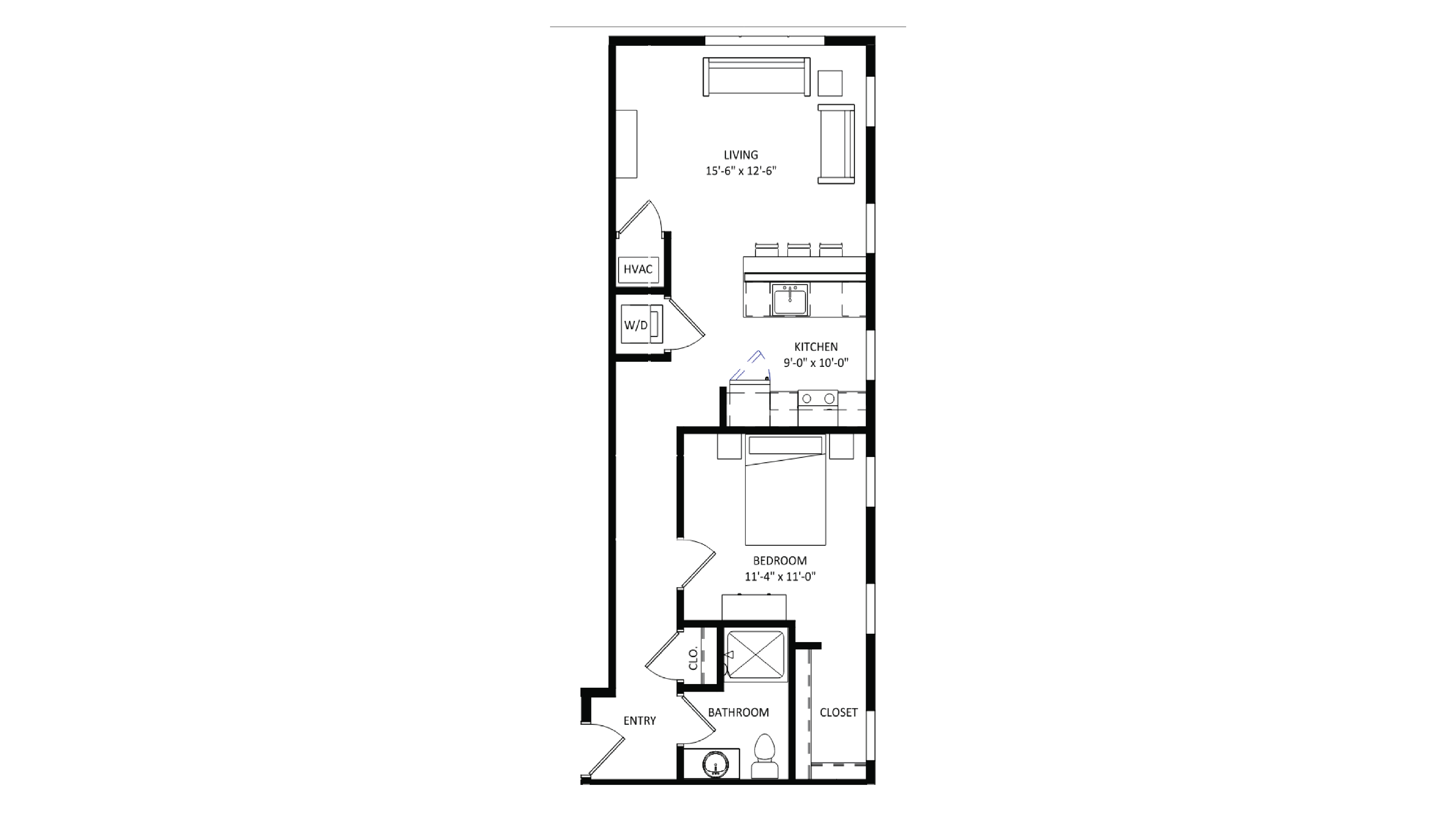ULI The Irwin S426 - 1 Bed, 1 Bath Floor Plan