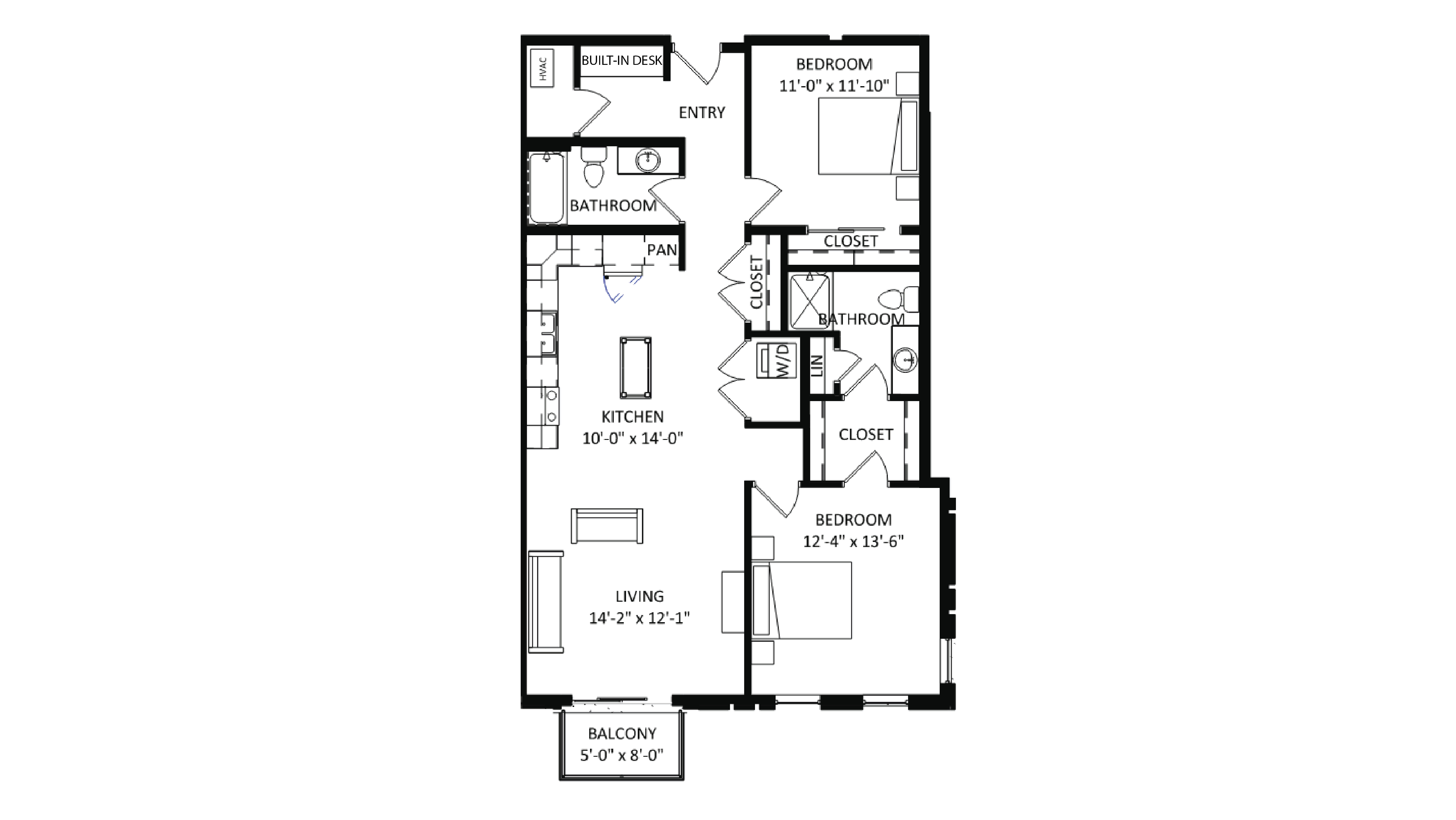 ULI The Irwin N413 - 2 Bed, 2 Bath Floor Plan