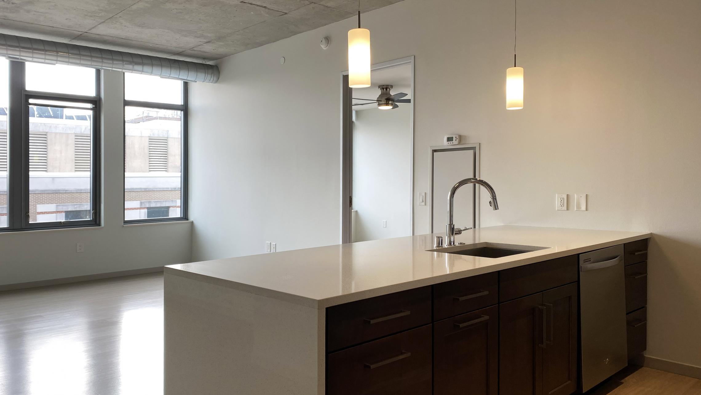The-Pressman-Apartment-411-One-Bedroom-One-Bath-Kitchen-Living-Upscale-Luxurious-Modern-Exposed-Duct-Concrete-Capitol-Square-Downtown-Madison-Balcony-Terrace-Pets-Fitness-Lounge-Grill-Lifestyle