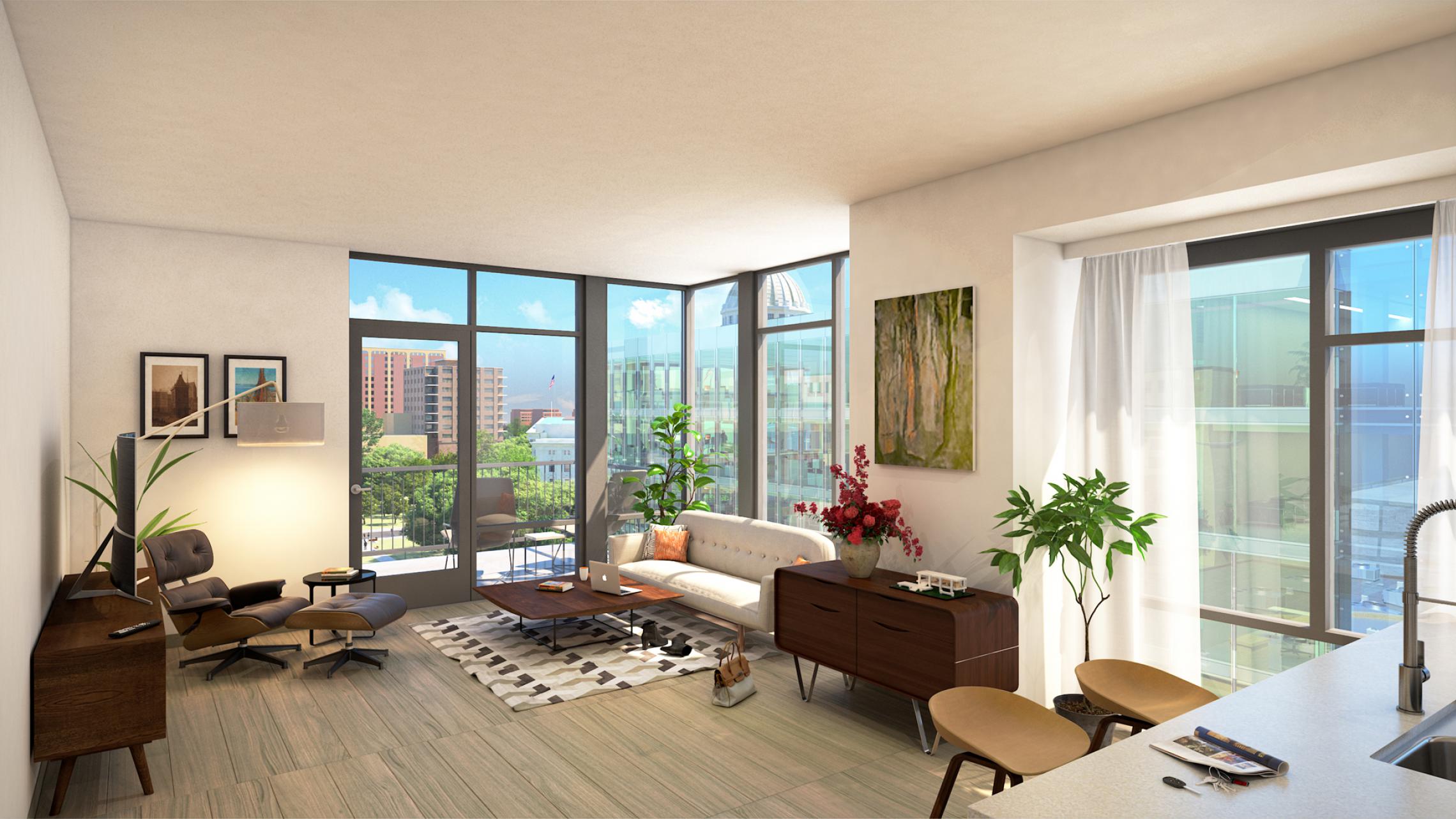 ULI The Pressman - Living Room with Capitol View Rendering