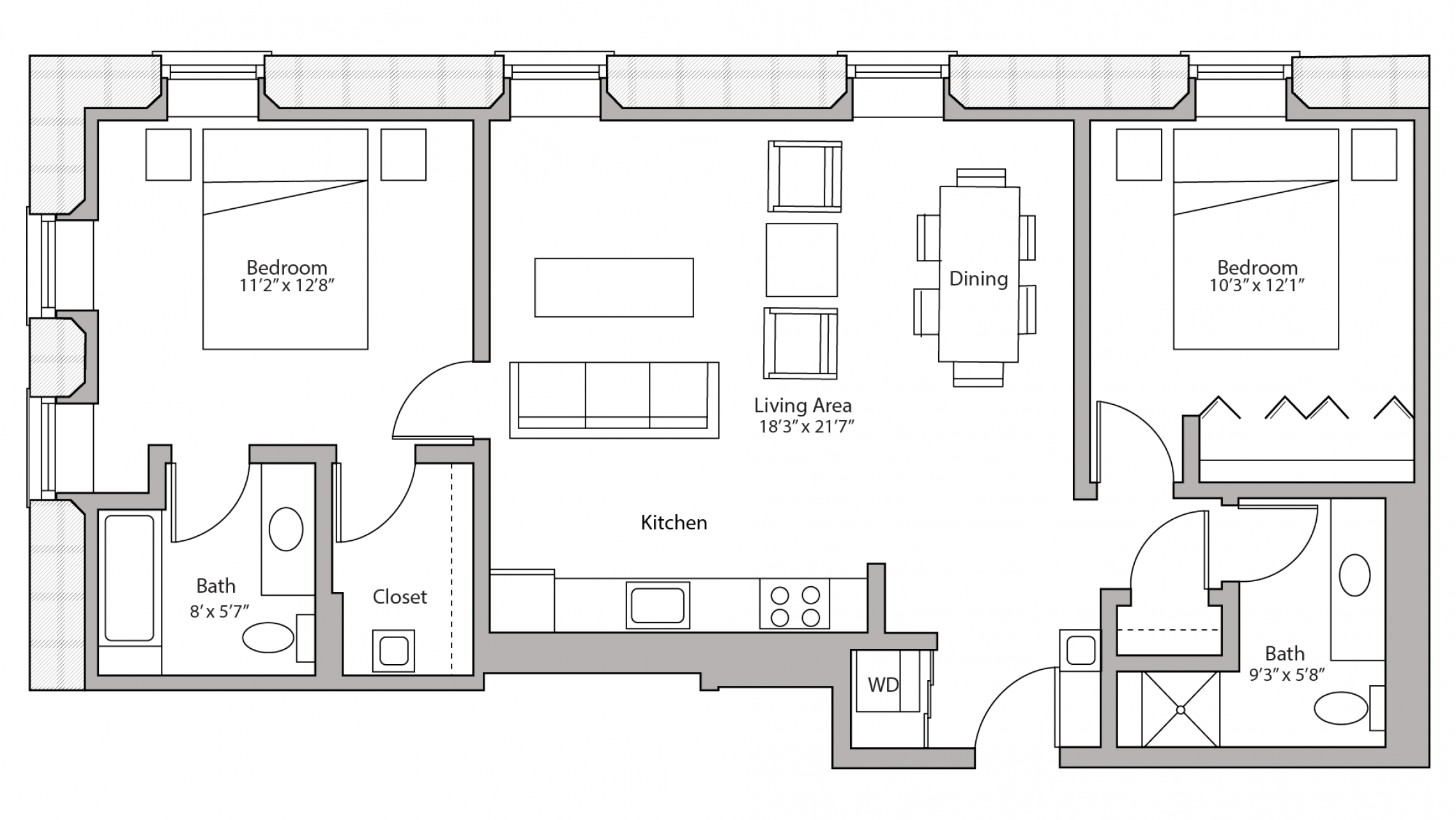 ULI Tobacco Lofts E113 - Two Bedroom, One Bathroom