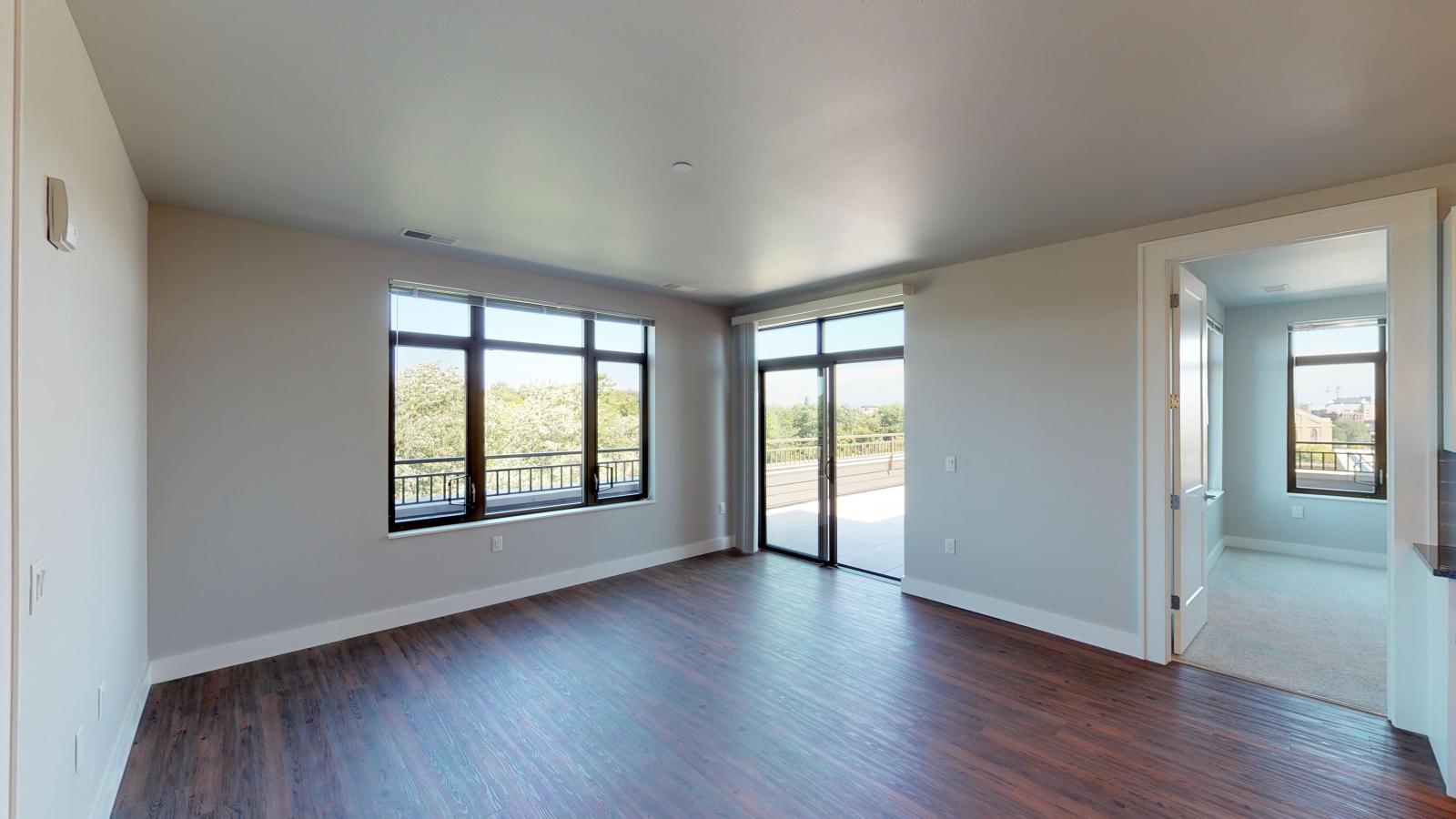 Elegant two-bedroom apartment at 1722 Monroe Apartments in Madison featuring a rooftop deck and Capitol views.