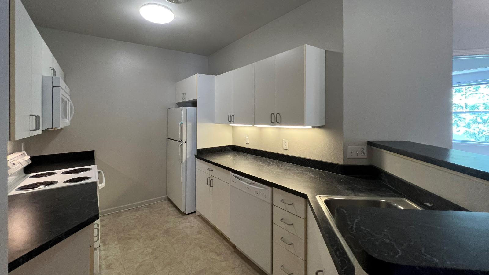 Functional two-bedroom apartment kitchen with ample counter space at Wilson Bay
