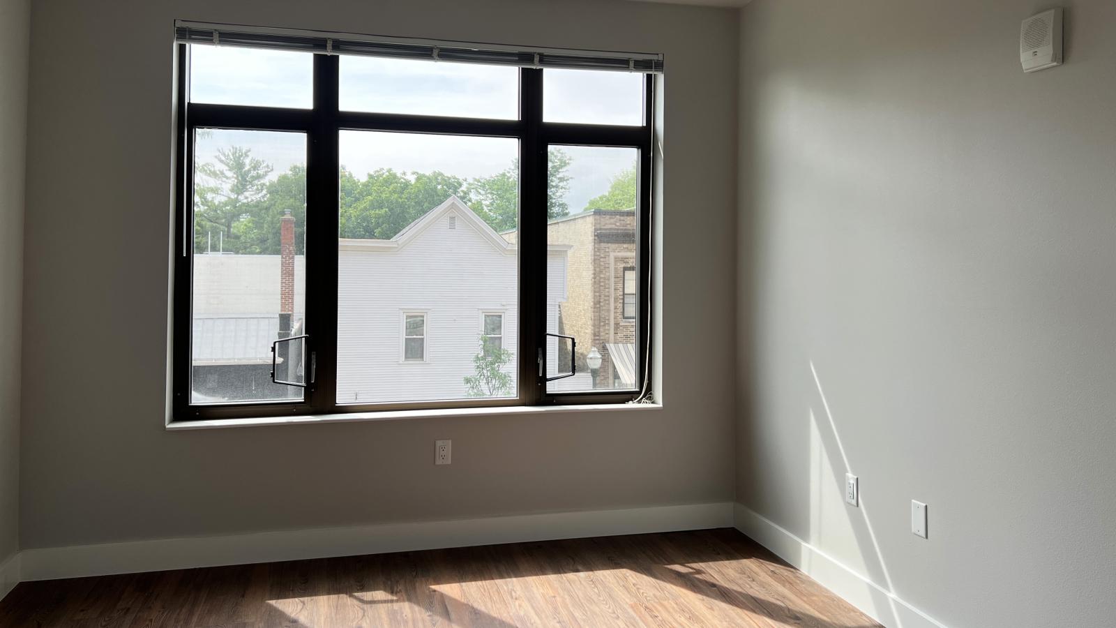 Stunning Monroe Street view from bedroom in one bedroom at 1722 Monroe Apartments