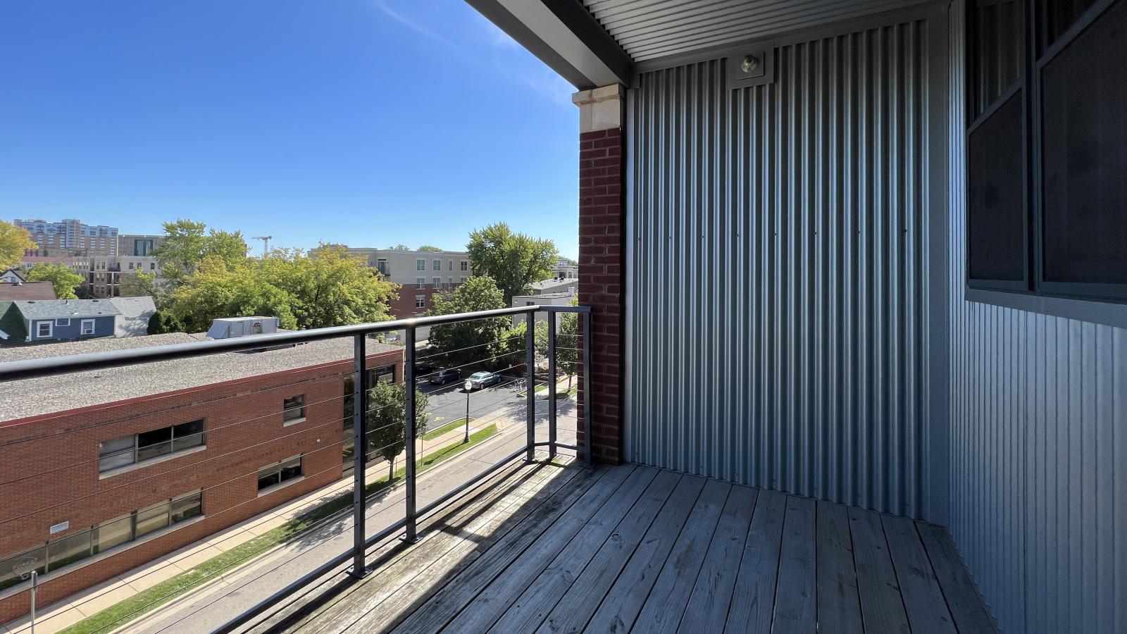 One bedroom private covered balcony at The Depot in downtown Madison