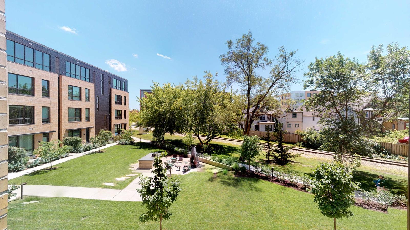 Stunning coutyard view from one bedroom at Quarter Row Apartments in downtown Madison