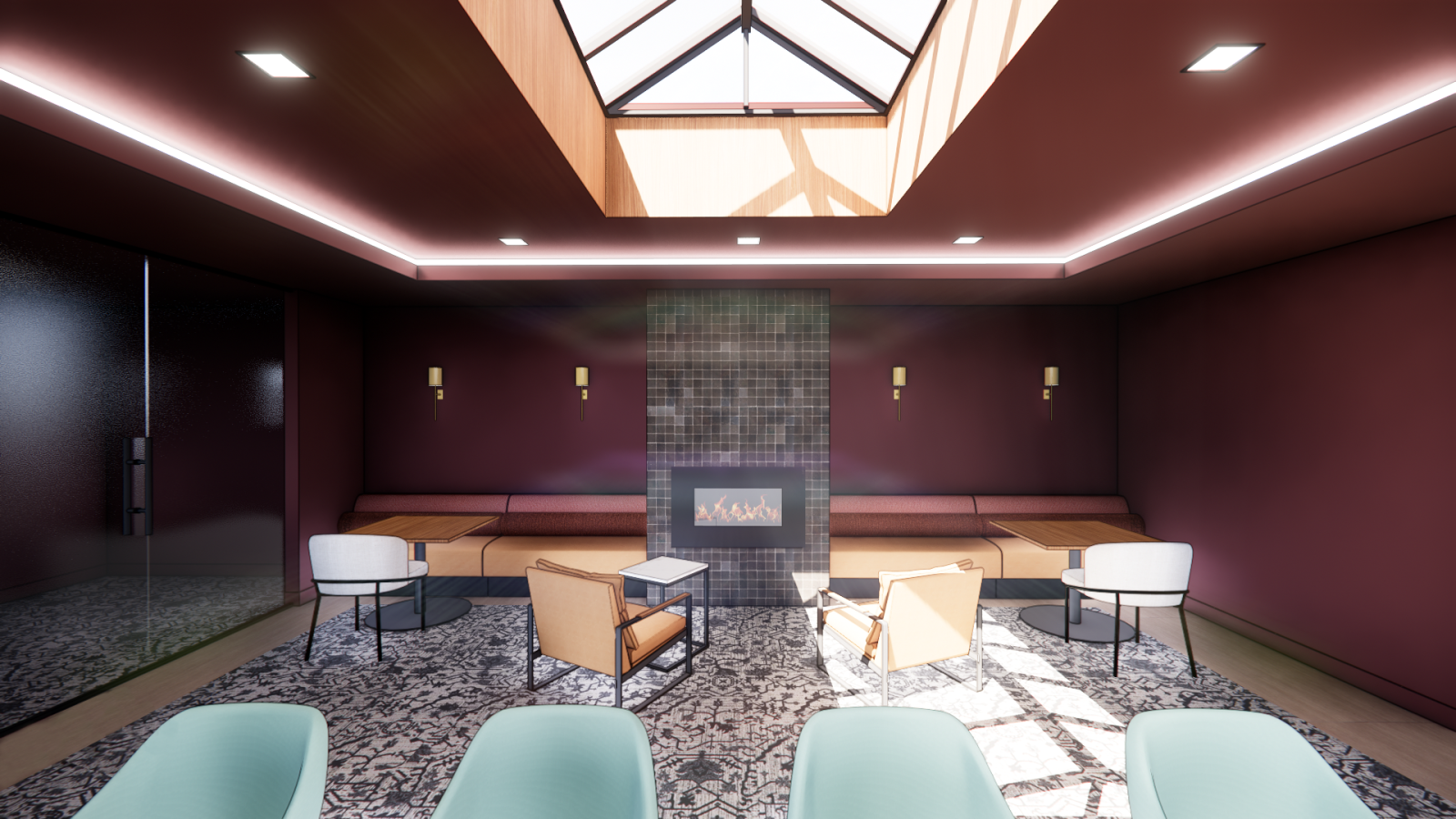 Resident library at The Penny Apartments Madison WI with quiet seating and modern design