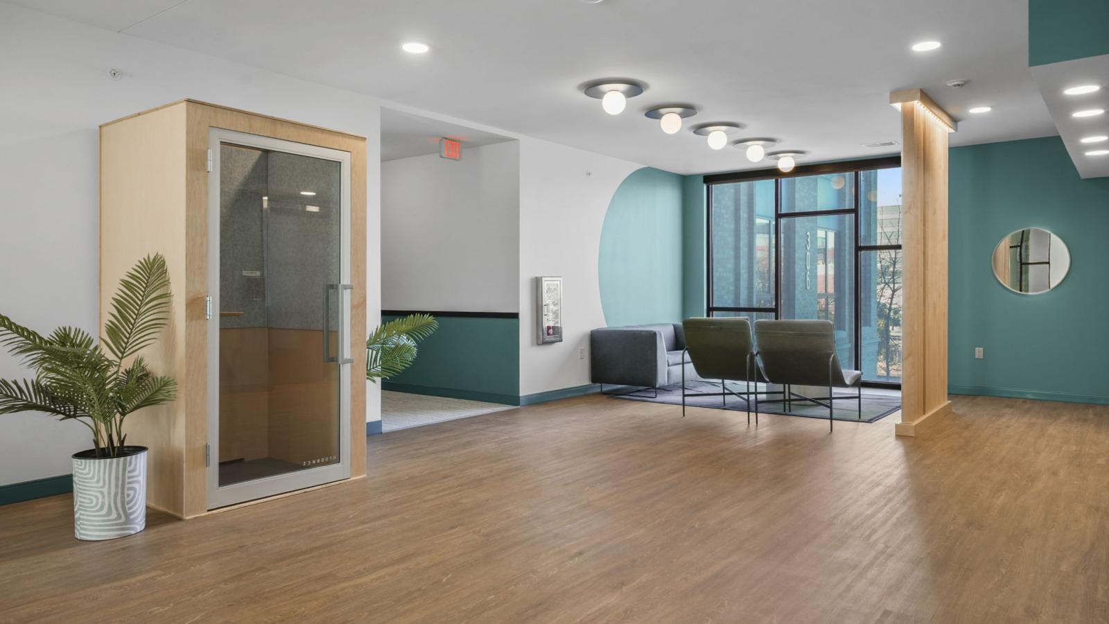 The Irwin study featuring workspace seating and a calm setting for productivity