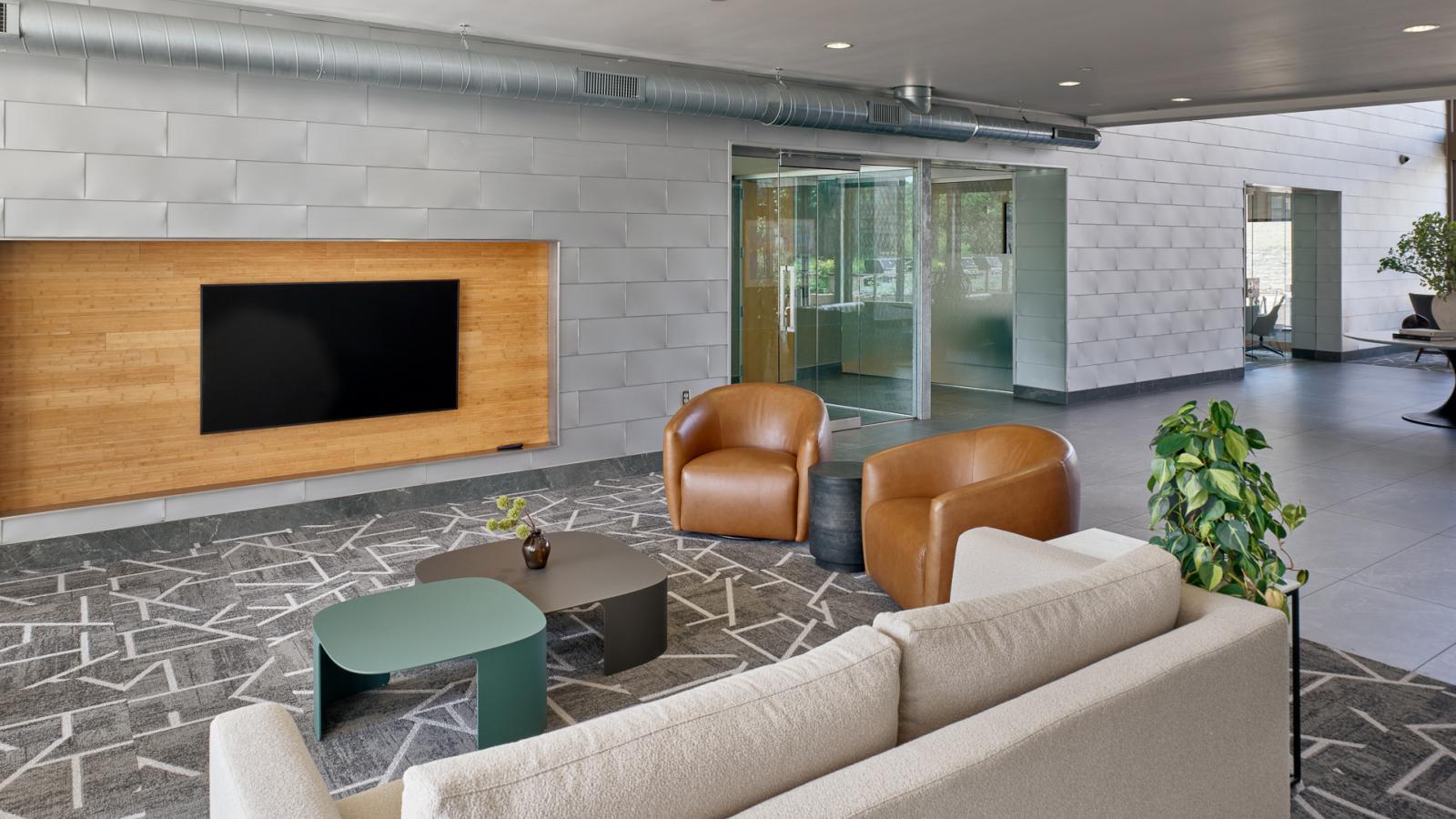 ULI Seven27 Apartments modern lobby with stunning natural light in downtown Madison