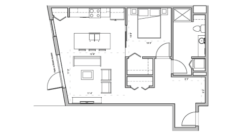 ULI Seven27 104 - One Bedroom, One Bathroom Floor Plan 