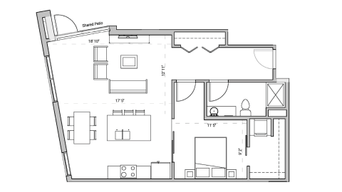 ULI Seven27 106 - One Bedroom, One Bathroom Floor Plan 