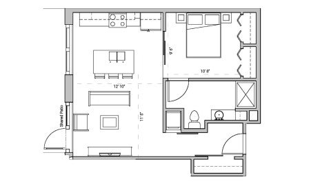ULI Seven27 108 - One Bedroom, One Bathroom Floor Plan 