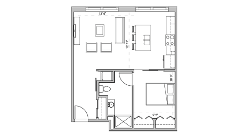 ULI Seven27 112 - One Bedroom,  One Bathroom Floor Plan 
